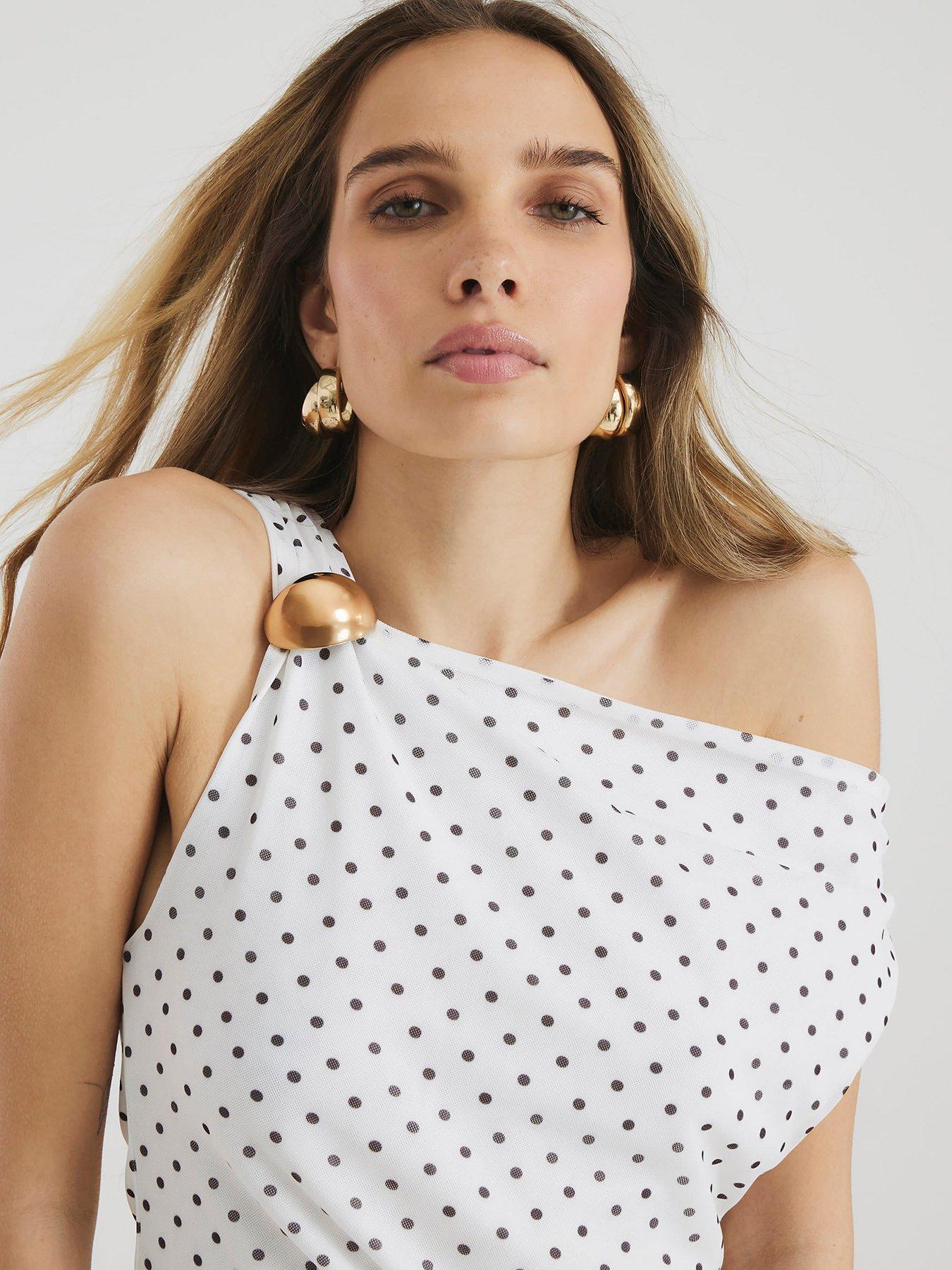 Image 4 of 4 of River Island Mesh Sleeveless Polka Dot Mesh Top - White