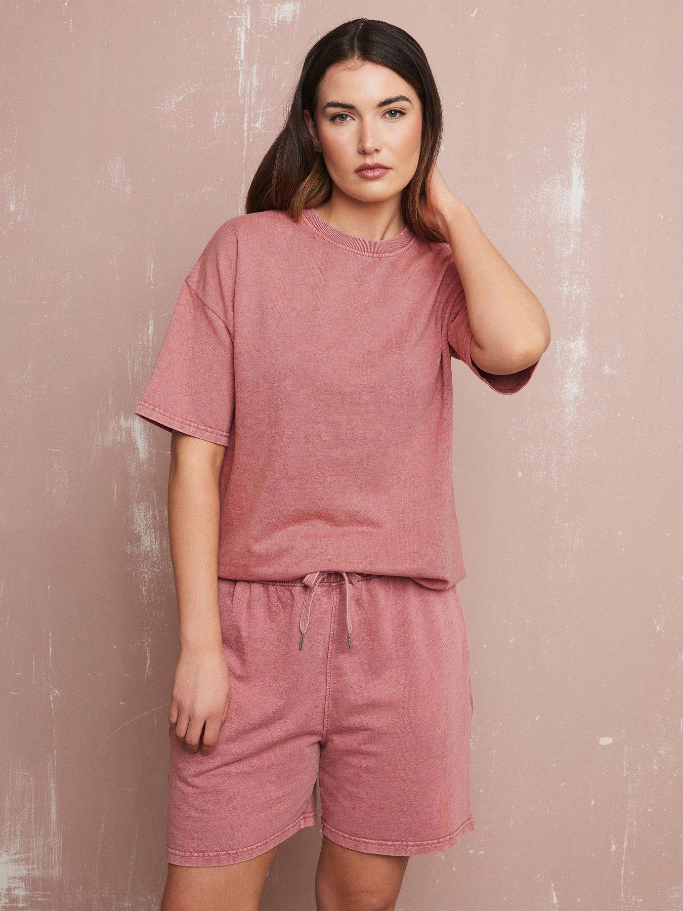 Image of Long Tall Sally Acid Wash Short Sleeve Sweat - Pink