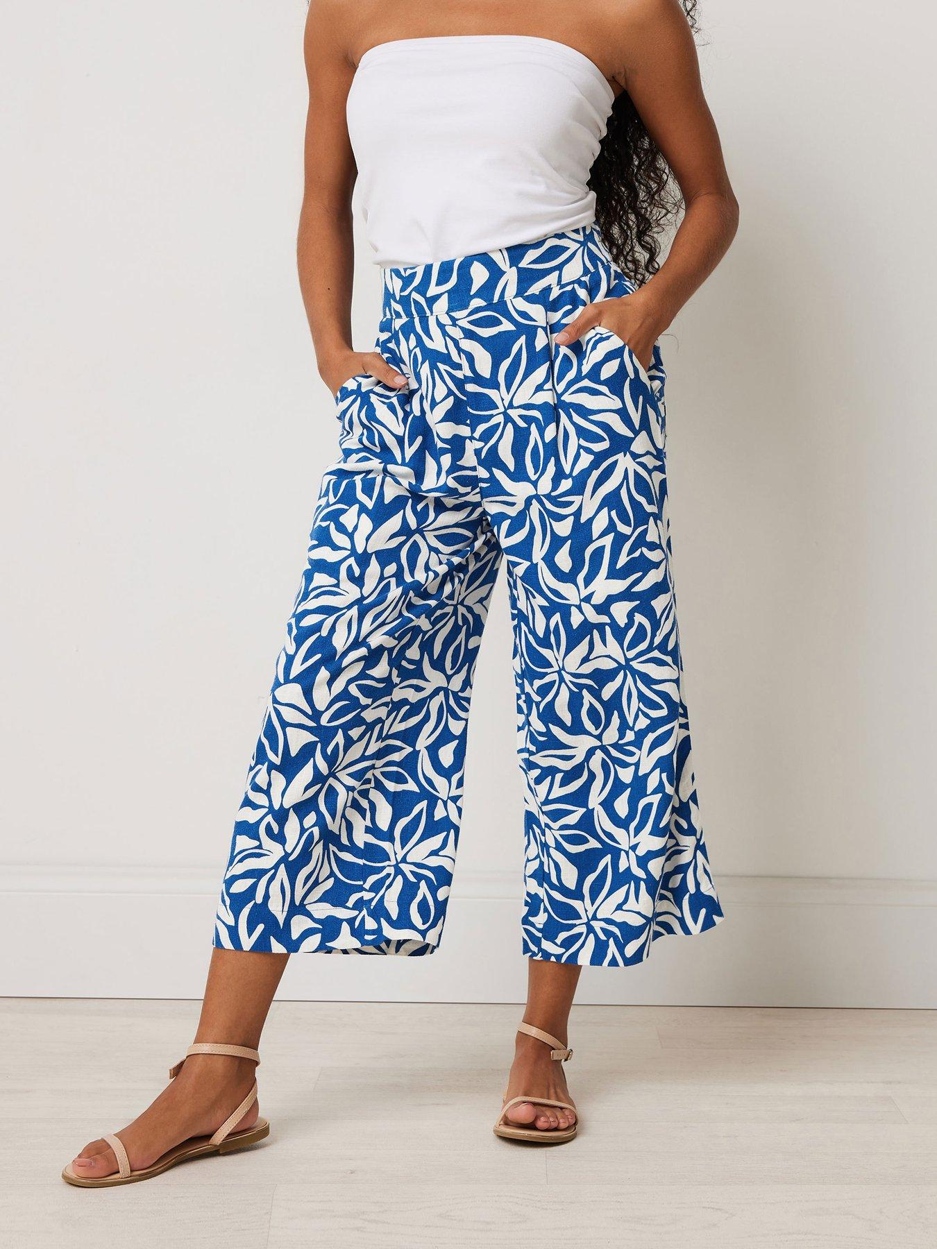 Image of M&Co Petite Abstract Wide Leg Crop Trouser