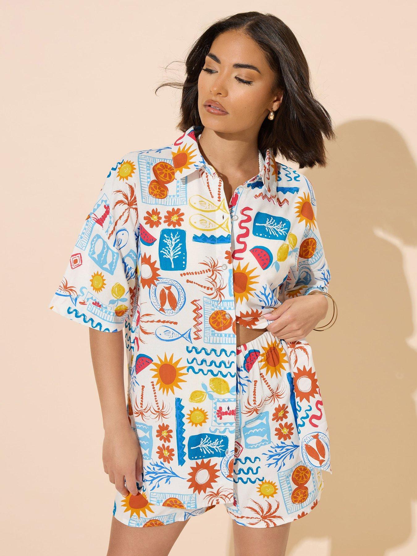 PixieGirl Petite Postcard Short Sleeve Shirt - Blue