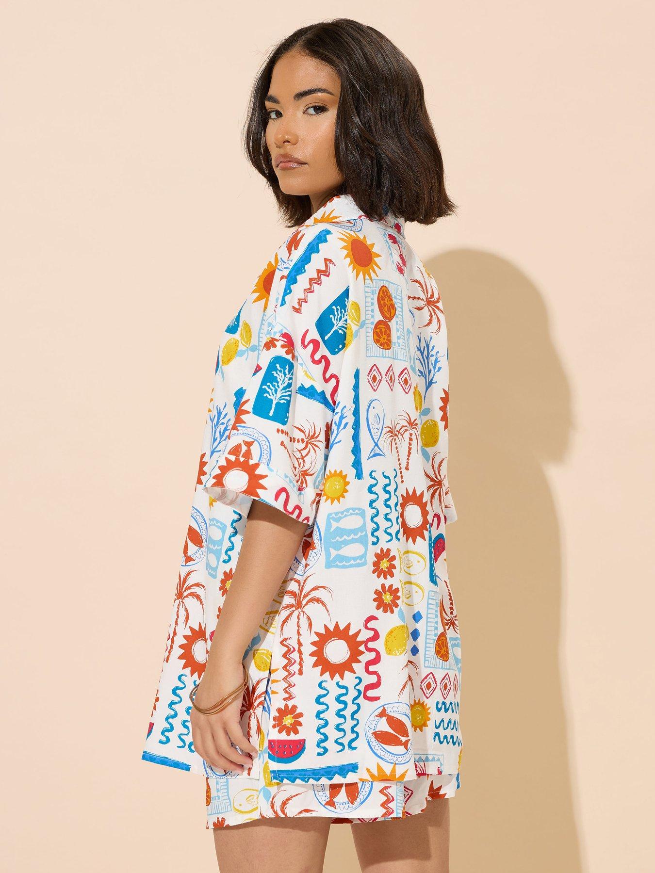 Image 2 of 6 of PixieGirl Petite Postcard Short Sleeve Shirt - Blue