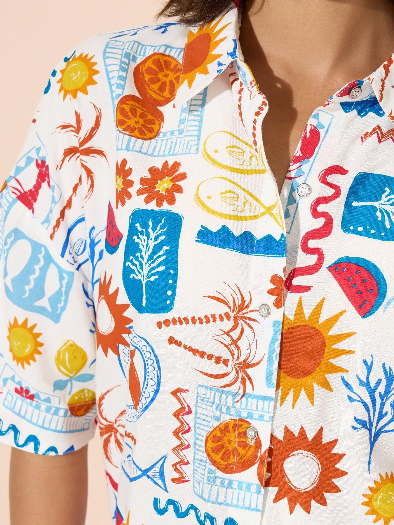 Image 5 of 6 of PixieGirl Petite Postcard Short Sleeve Shirt - Blue