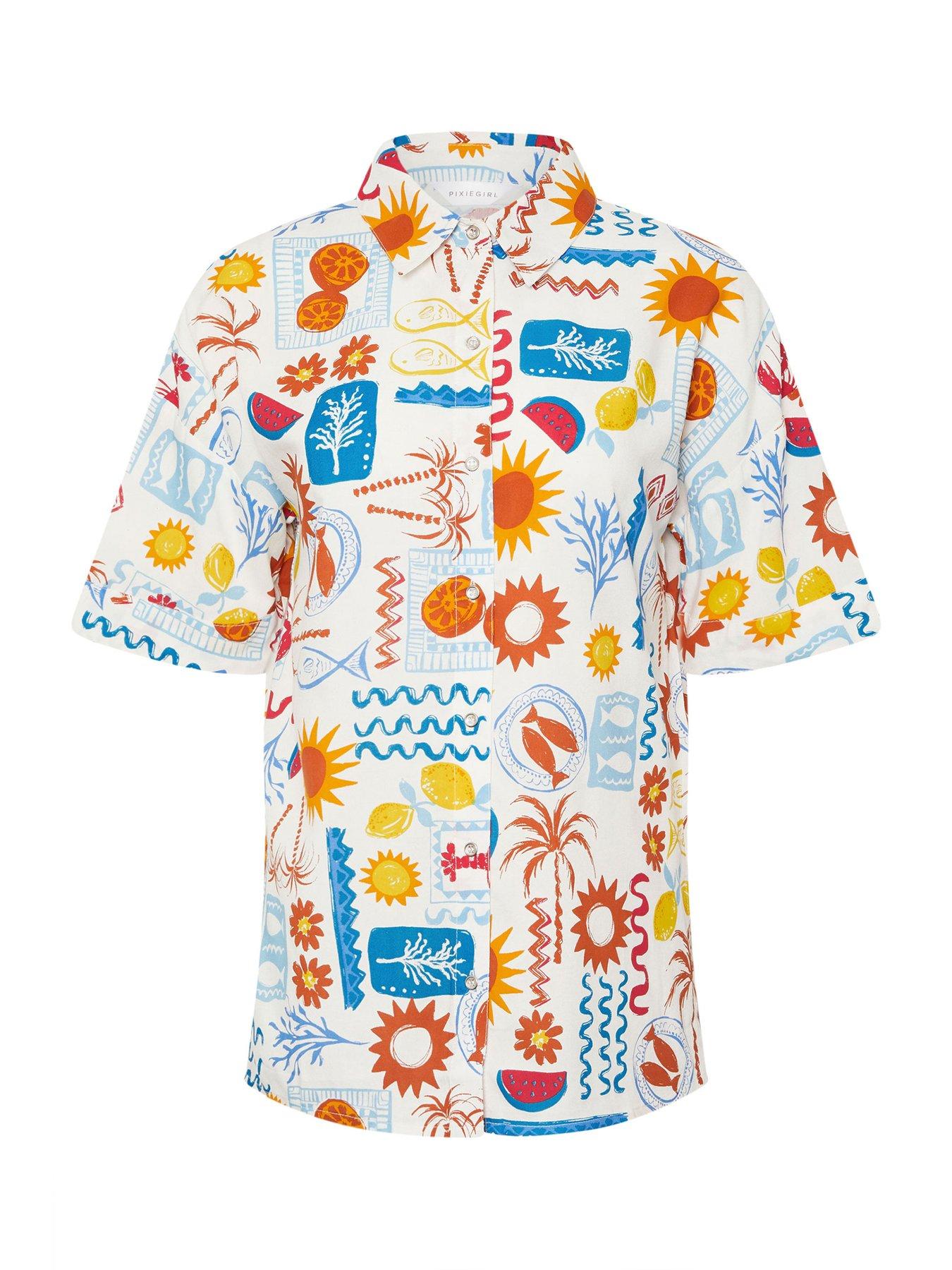 Image 6 of 6 of PixieGirl Petite Postcard Short Sleeve Shirt - Blue