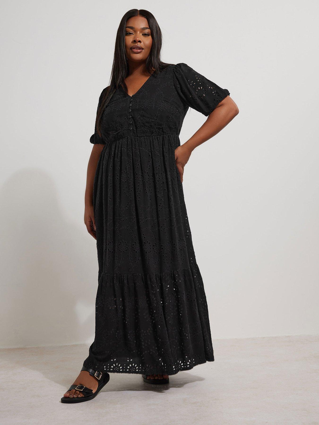 Yours Curve Broderie Tea Dress - Black