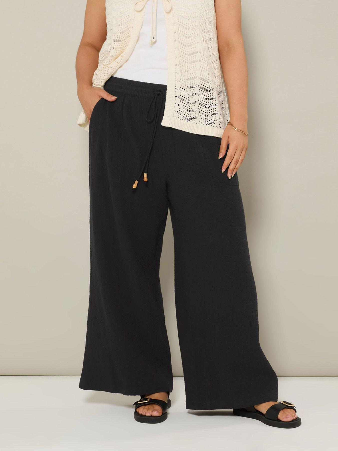 Yours Curve Cheesecloth Beaded Jogger - Black