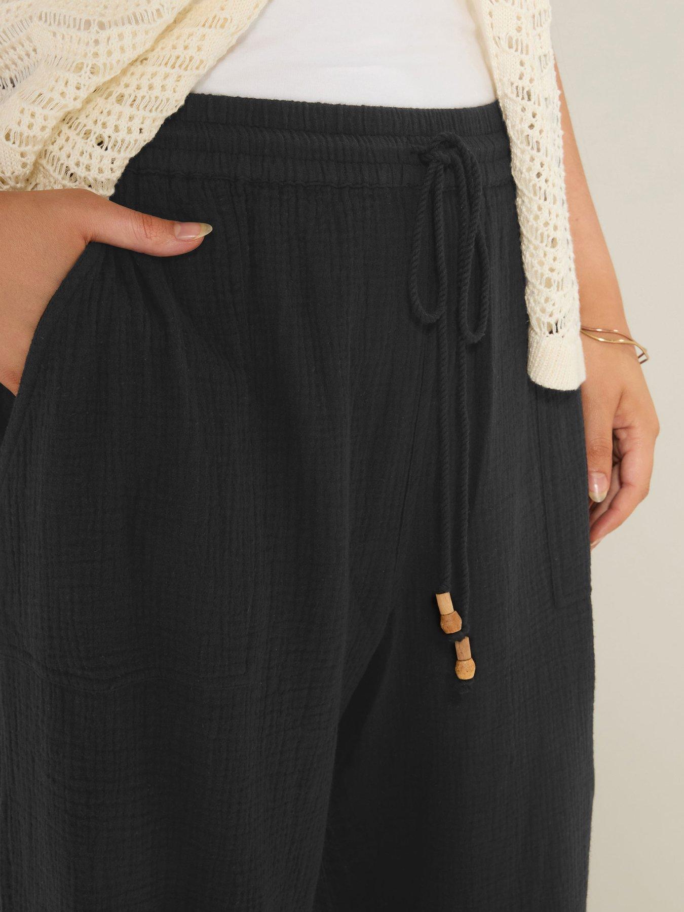Image 4 of 5 of Yours Curve Cheesecloth Beaded Jogger - Black