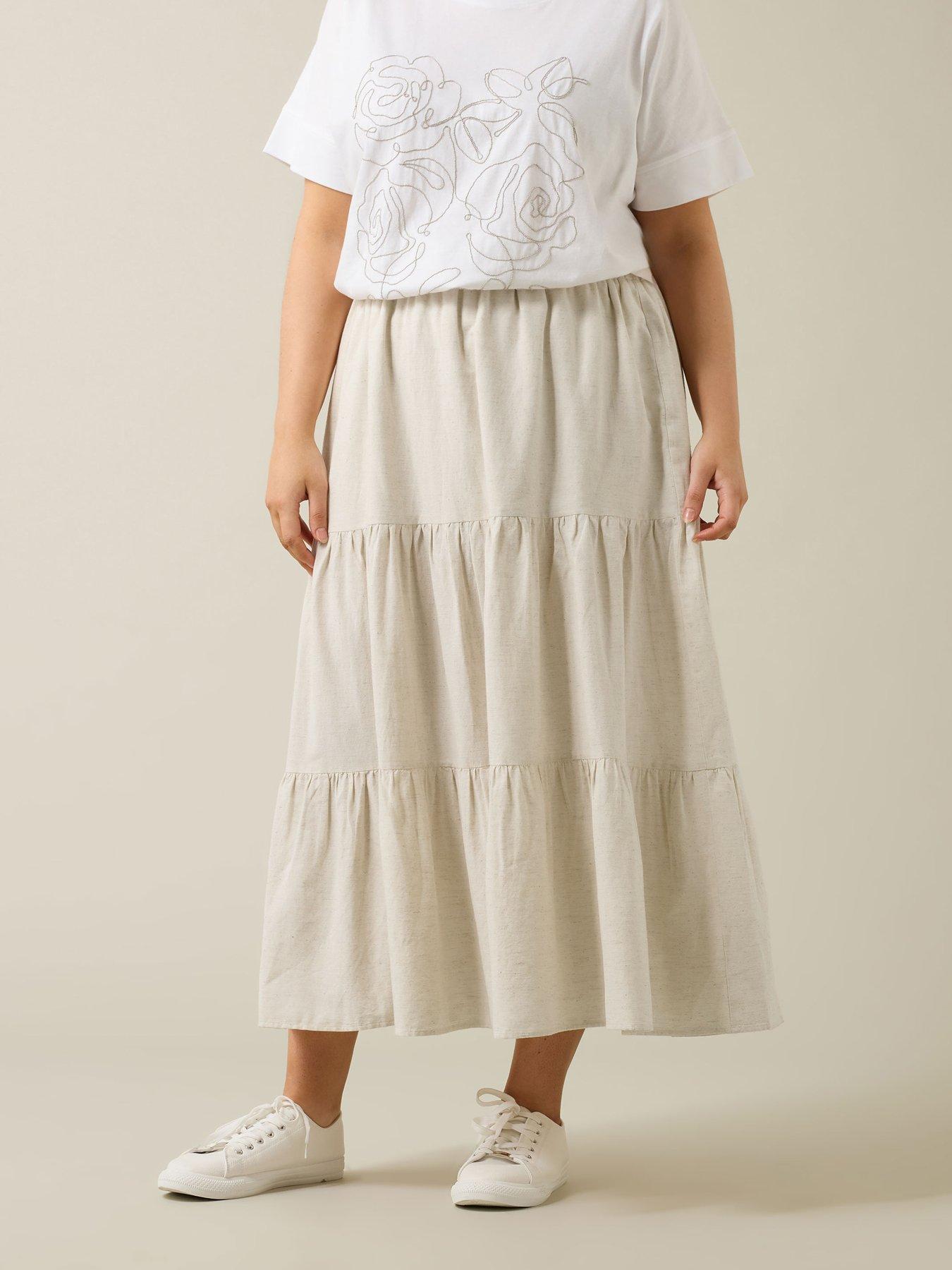 undefined Linen Tiered Skirt - Natural