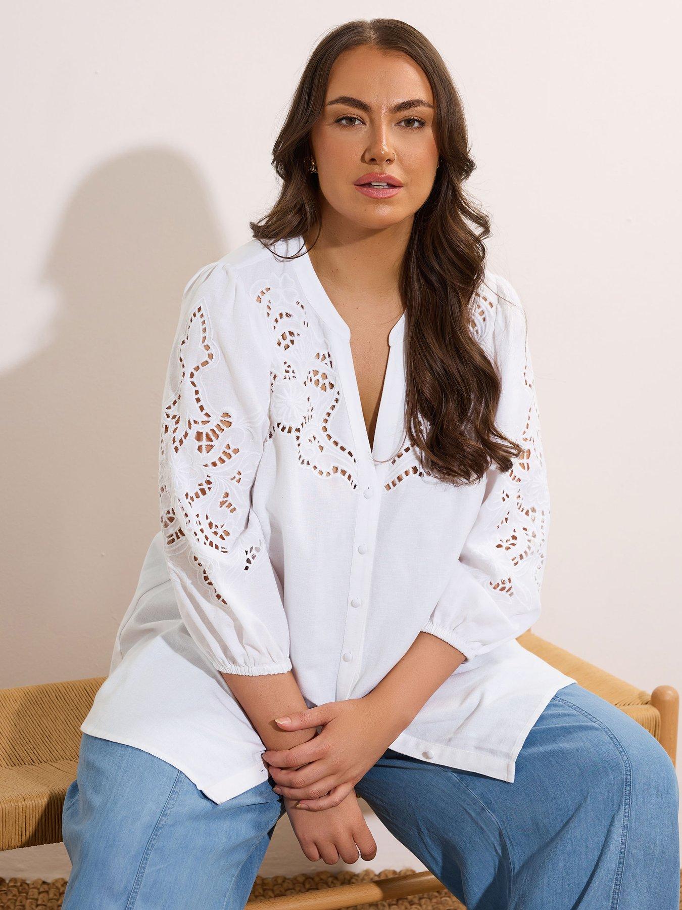 Image of Evans Cutwork Linen Blouse - White