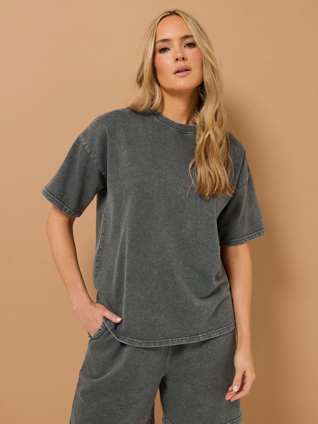 Image of Long Tall Sally Acid Wash Short Sleeve Sweat - Black