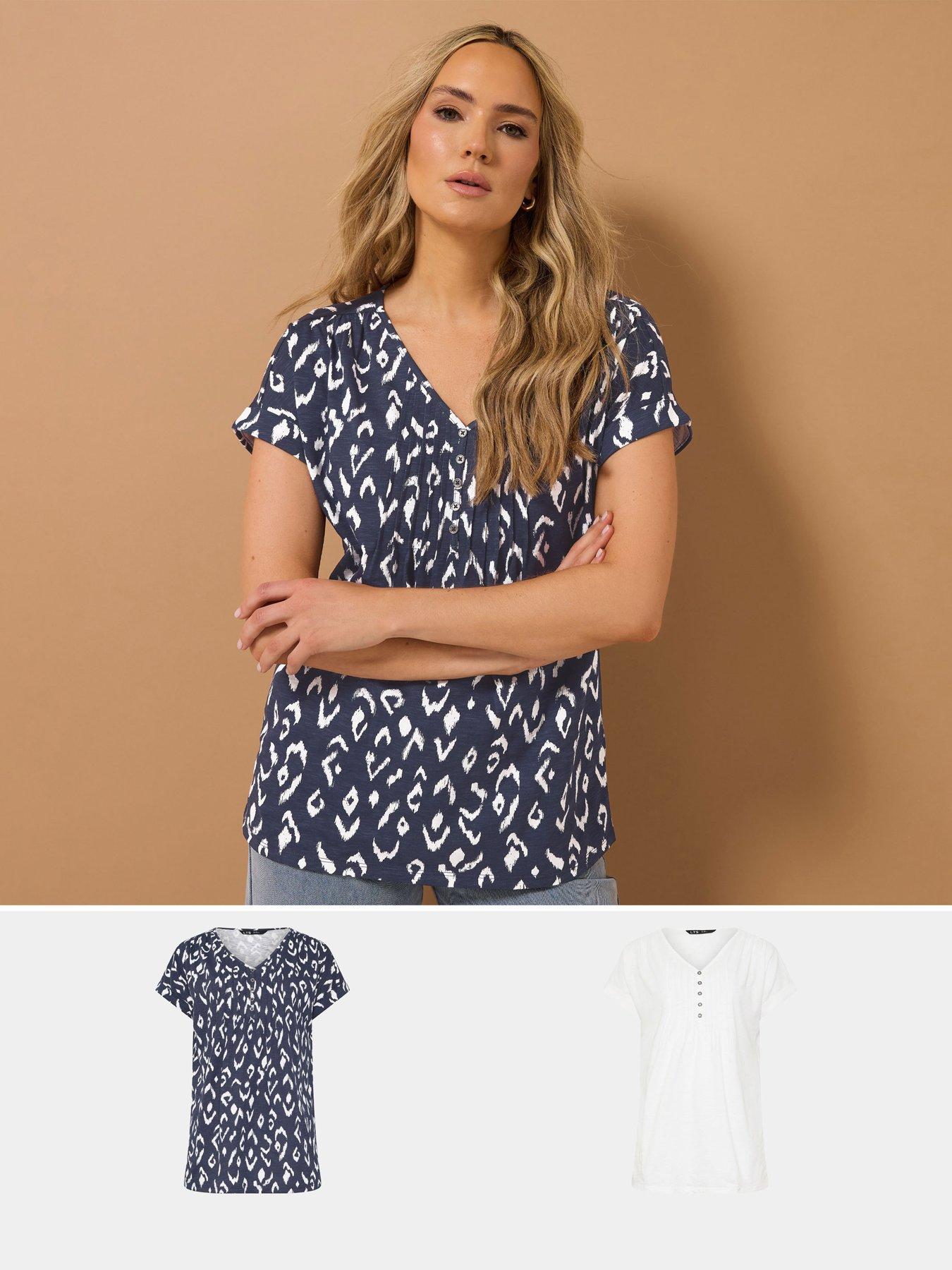 Image of Long Tall Sally 2 Pack Short Sleeve Pintuck Henley Top - Blue