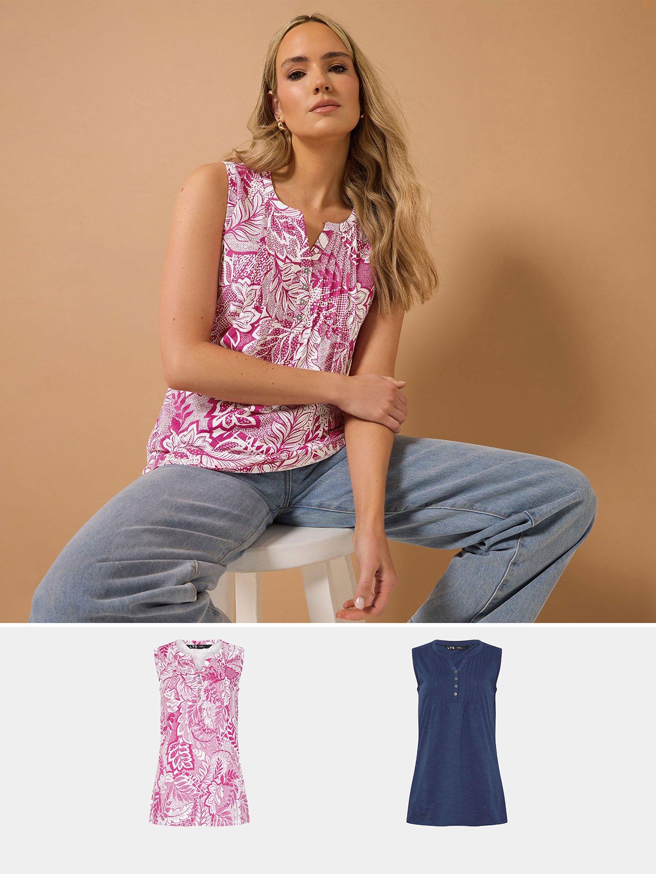 Image of Long Tall Sally 2 Pack Sleeveless Pintuck Henley Top - Ivory