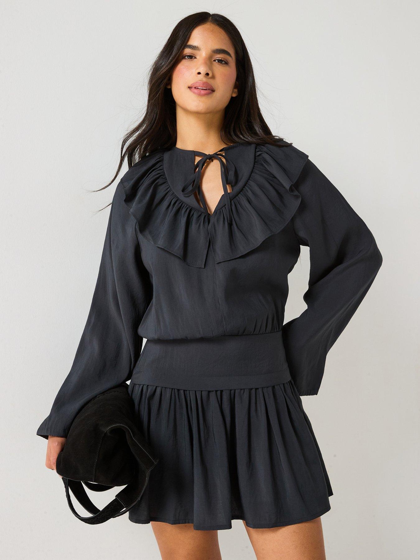 V by Very Modal Ruffle Front Mini Dress - Black
