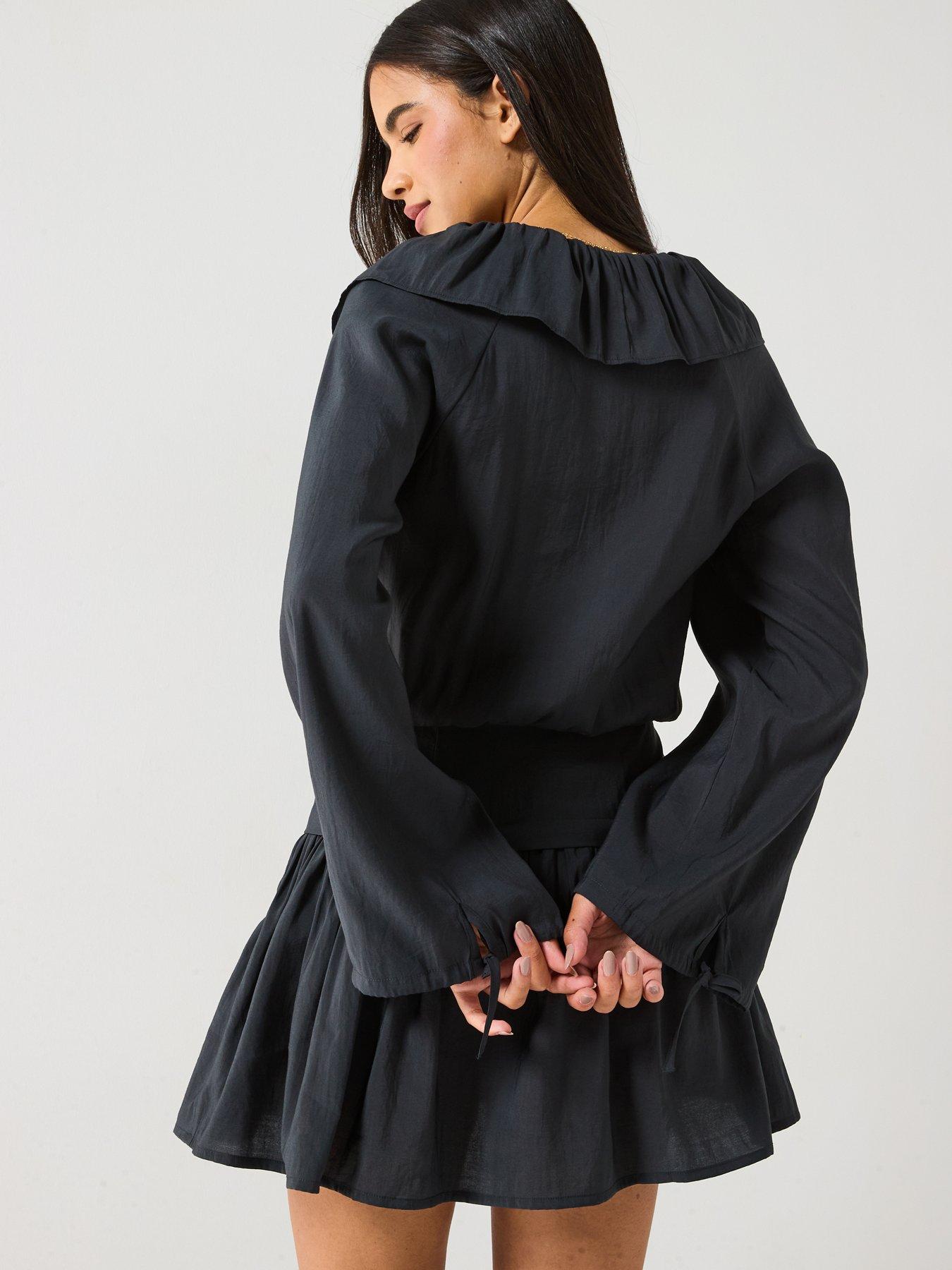 v-by-very-modal-ruffle-front-mini-dress-blackstillFront