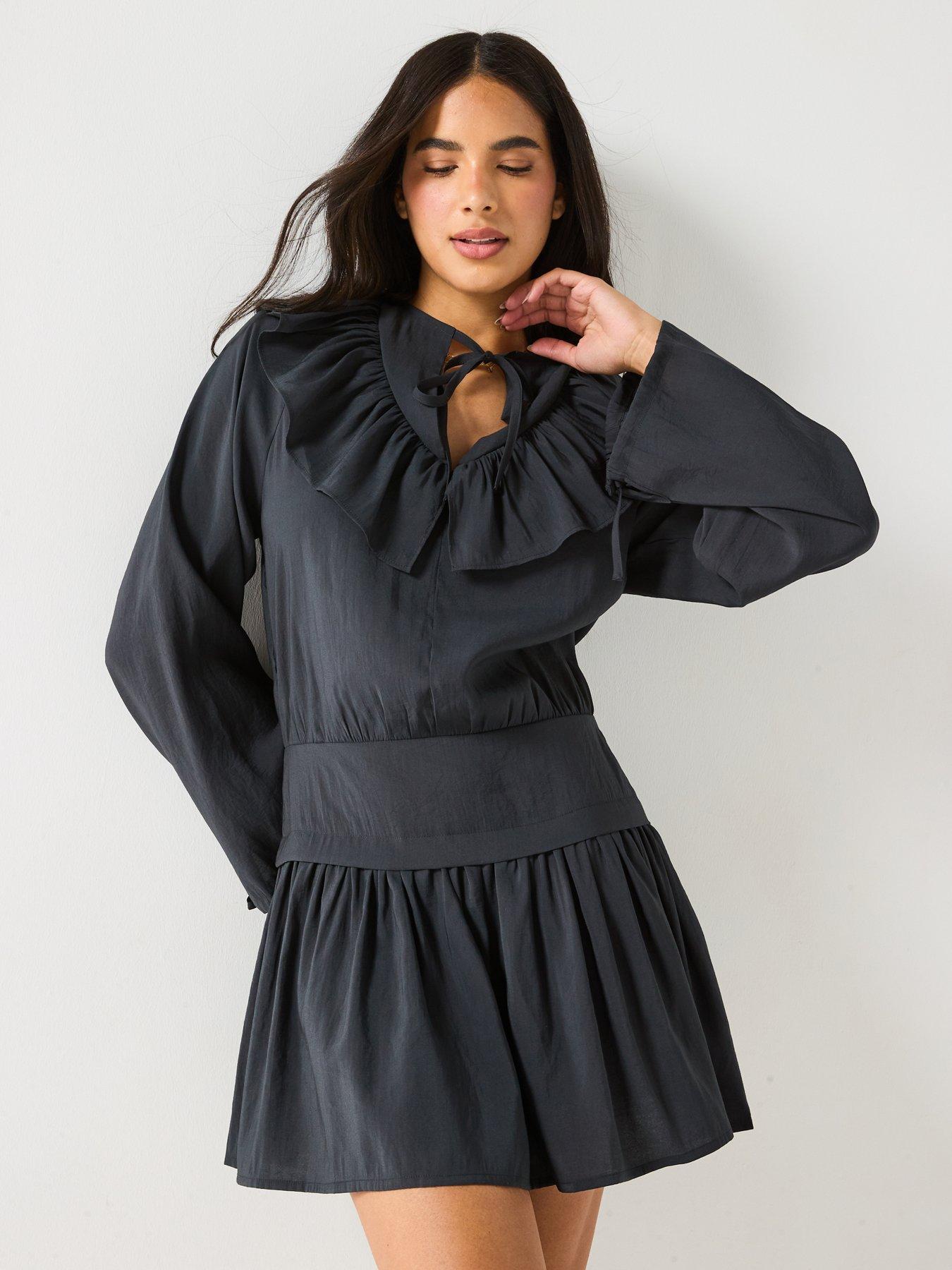 v-by-very-modal-ruffle-front-mini-dress-blackdetail