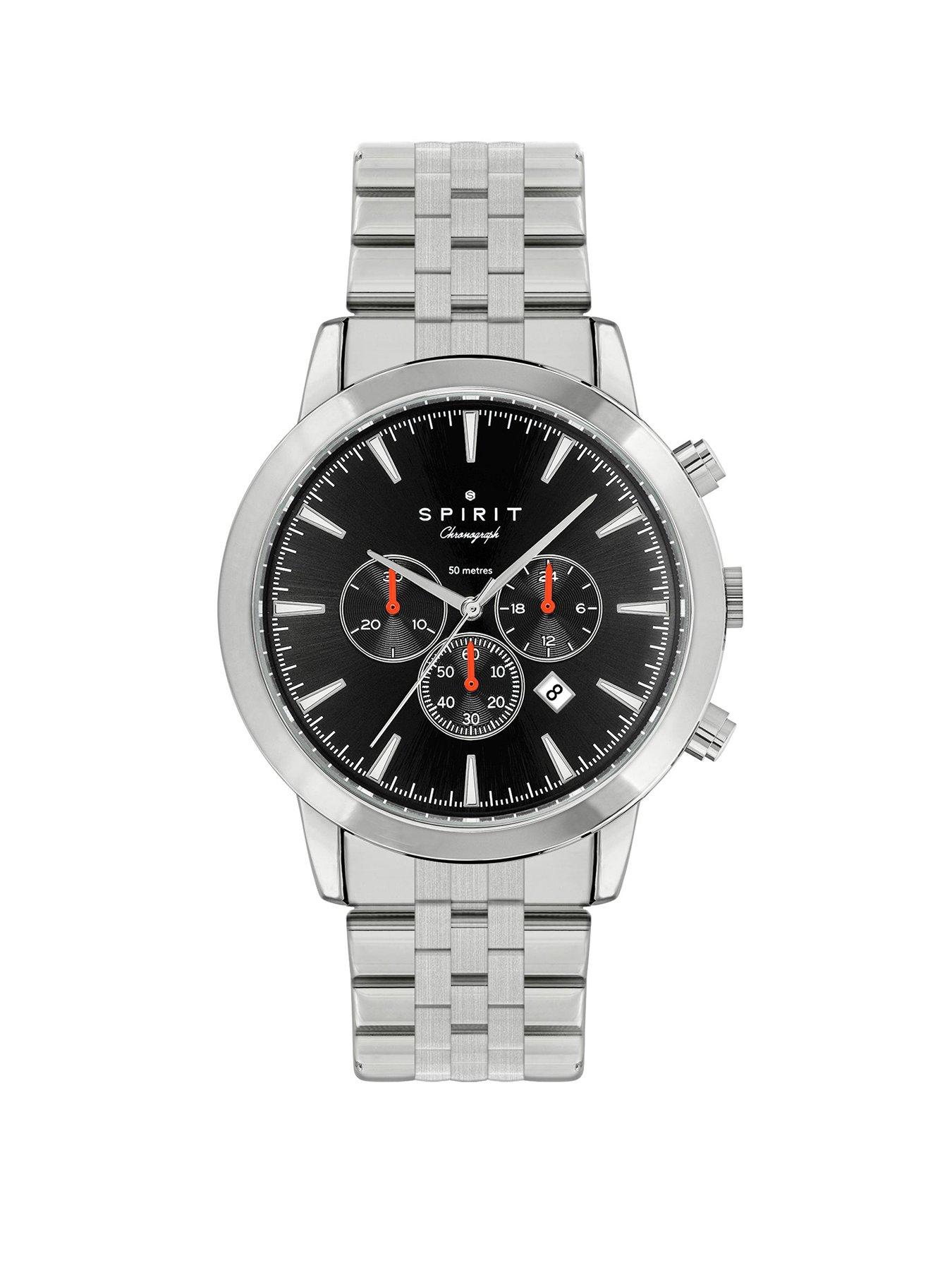 Spirit Spirit Polished Pale Silver Chronograph Watch with Brushed Shoulders