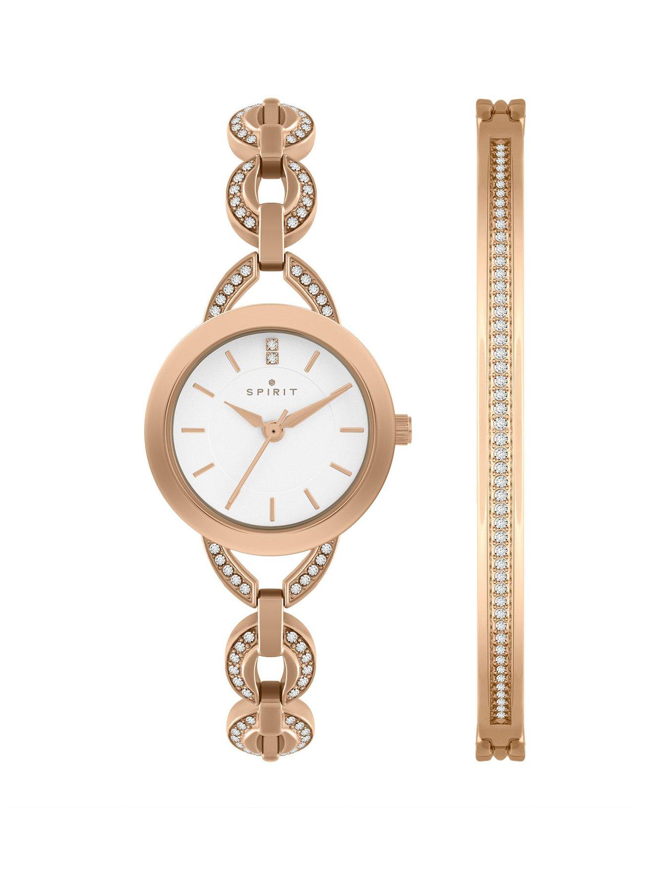 Spirit Spirit Ladies Polished Pale Rose Gold Link Bracelet Watch  &  Bangle Set