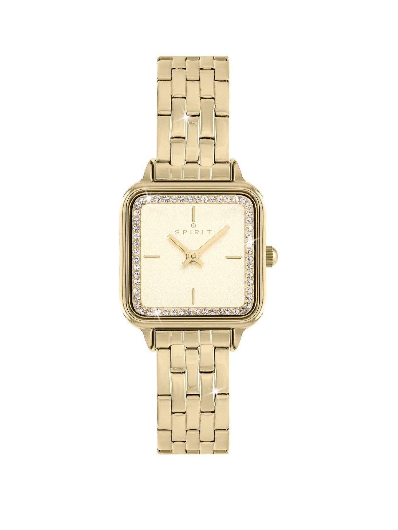 Spirit Spirit Ladies Square Gold Dial Silver Plated Bracelet Watch