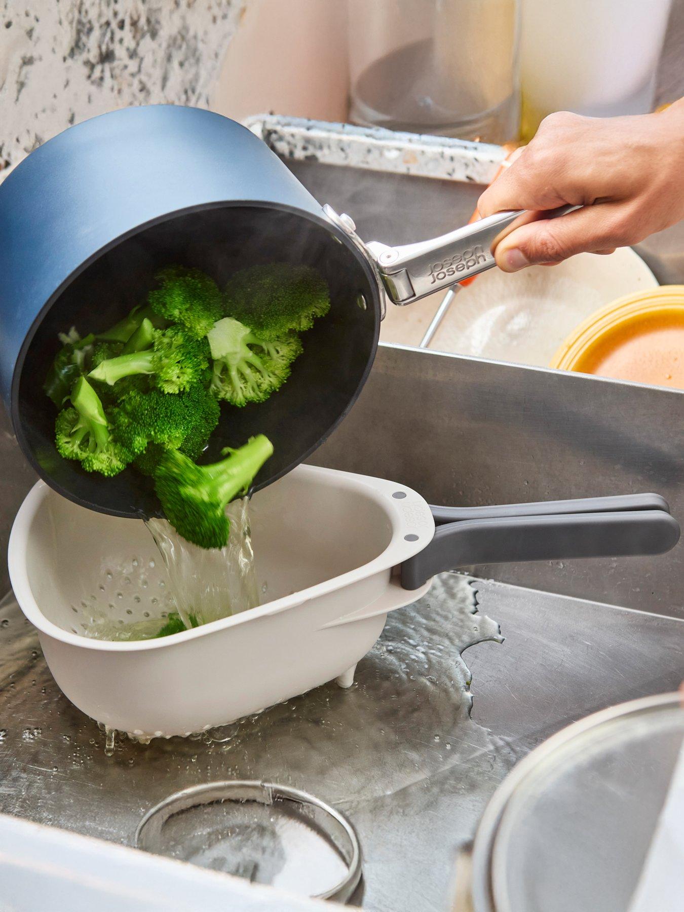 undefined Droplet Large White Colander With Folding Handle