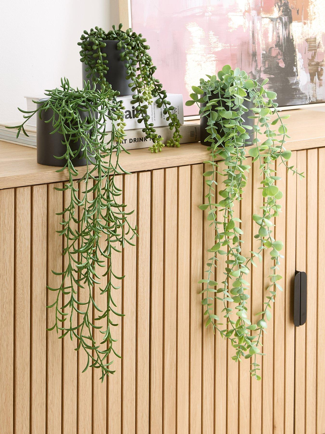 Very Home Set Of 3 Trailing Faux Plants In Black Ceramic Pots