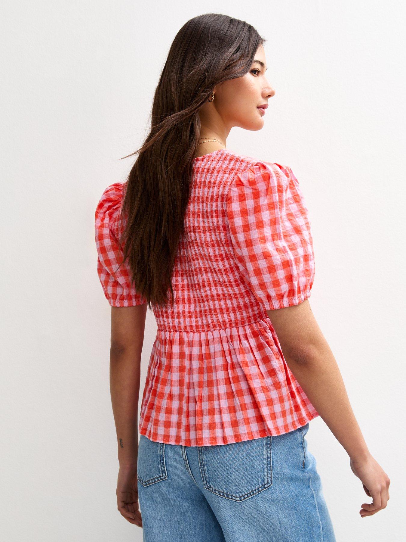 Image 2 of 5 of New Look Pattern Shirred Tie Top - Red