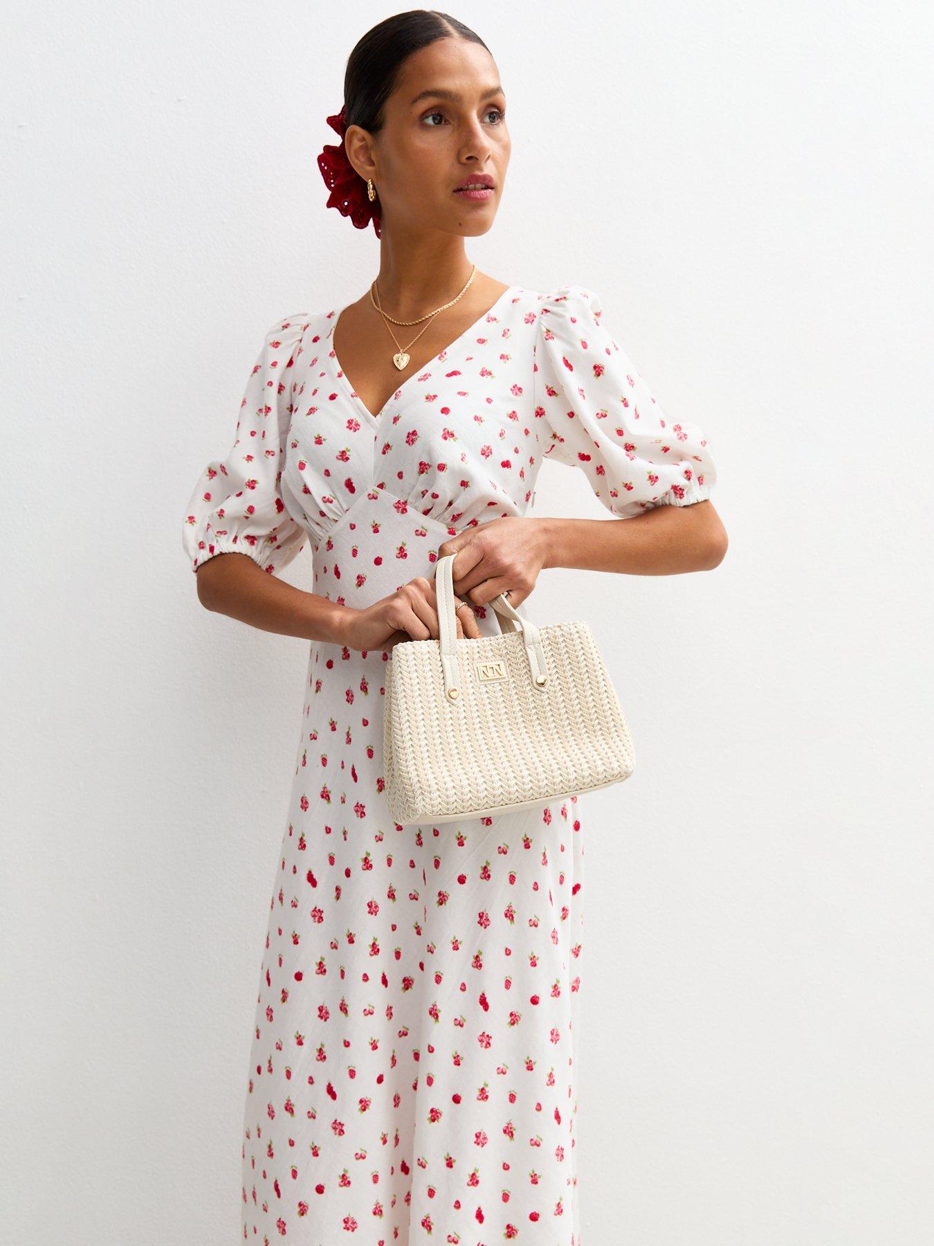 New Look Berry Print Tie Back Midi Dress - White | Very Ireland