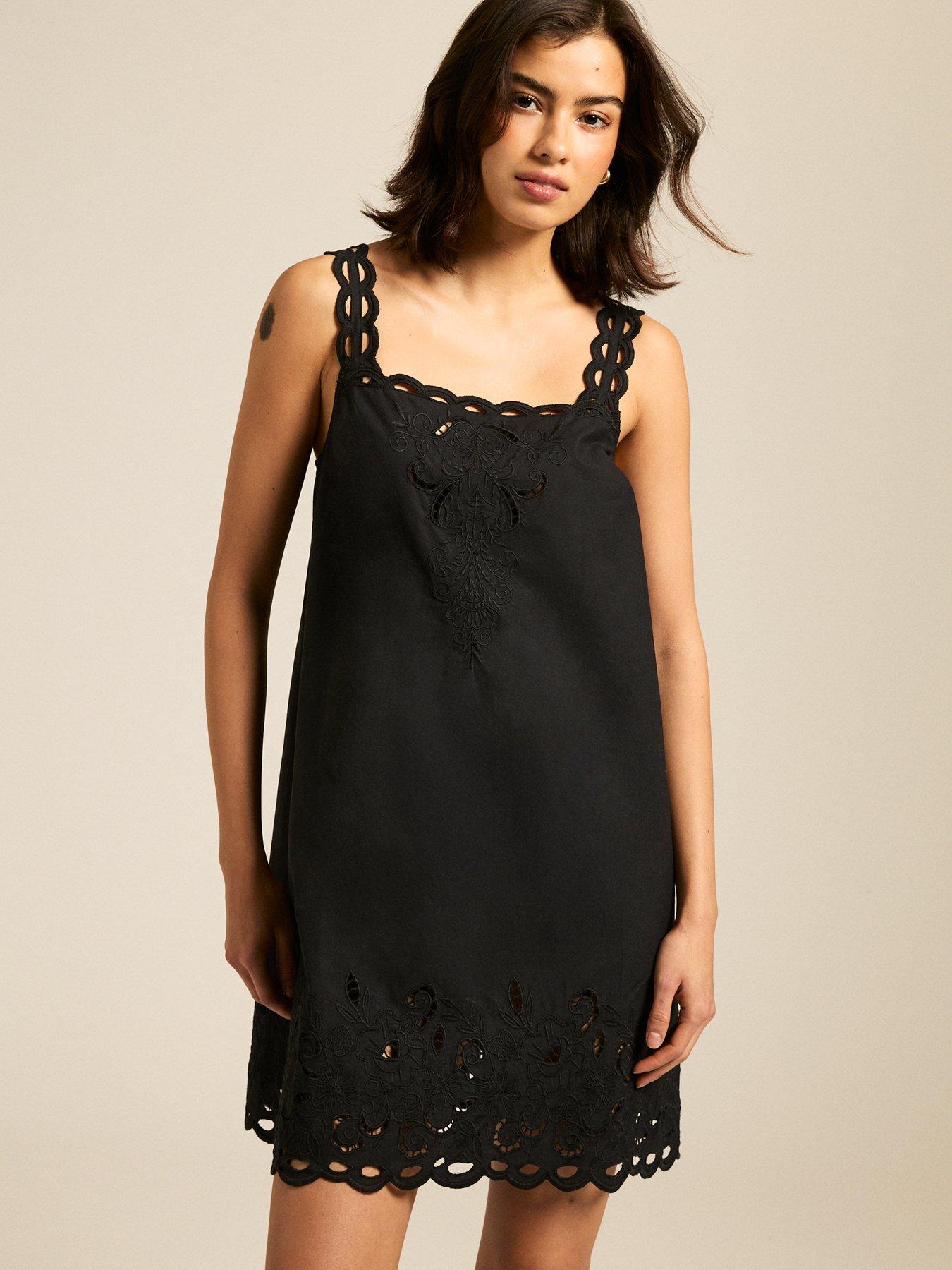 New Look Cutwork Embroidered Strappy Mini Dress - Black