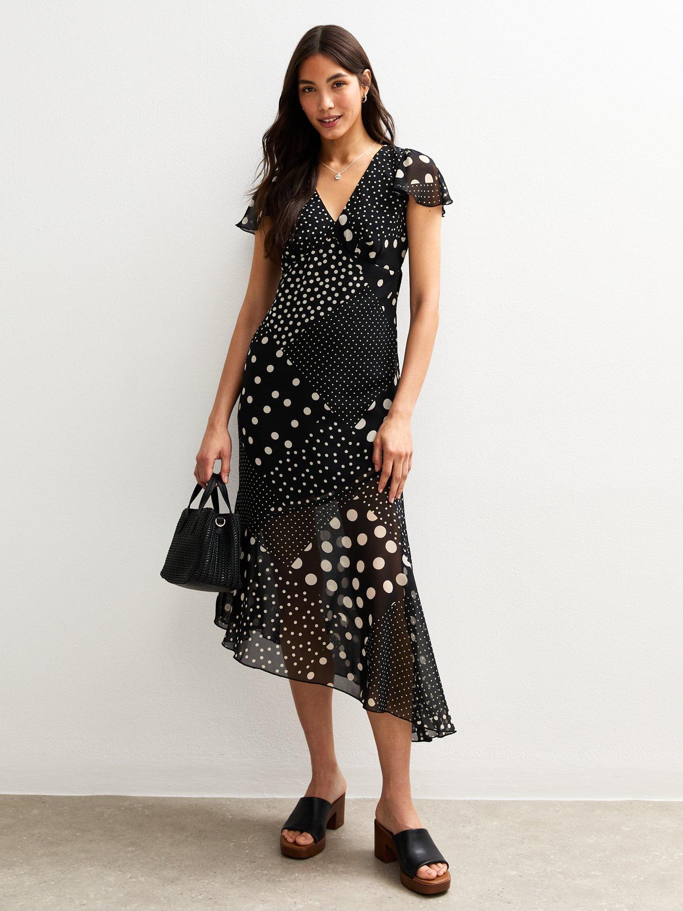 New Look Black Spot Print V-neck Midi Dress