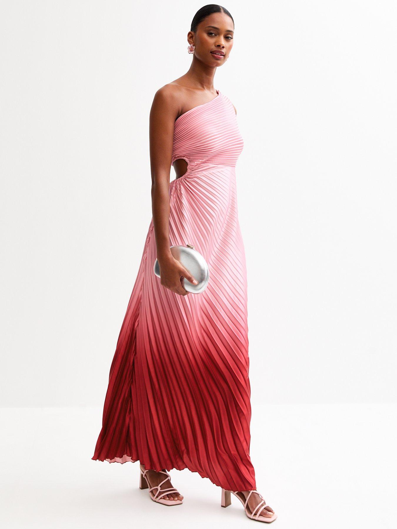Image of New Look Ombre Pleated Satin Maxi Dress - Pink