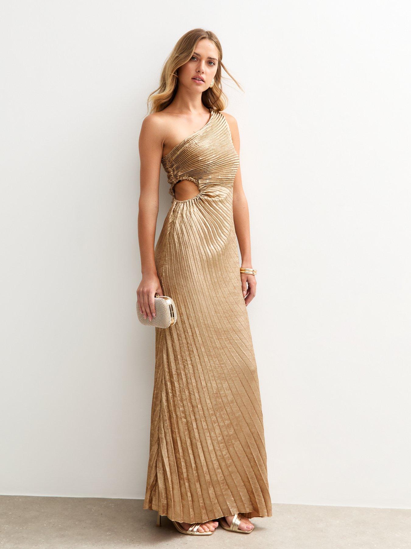 New Look Metallic Satin Pleated Maxi Dress - Gold | Very Ireland