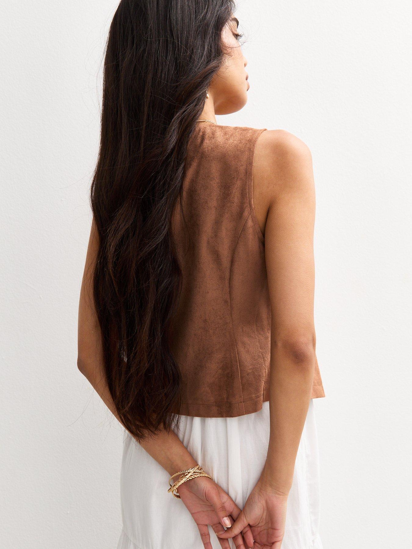 Image 2 of 5 of New Look Rust Faux Suede Buttoned Waistcoat - Brown
