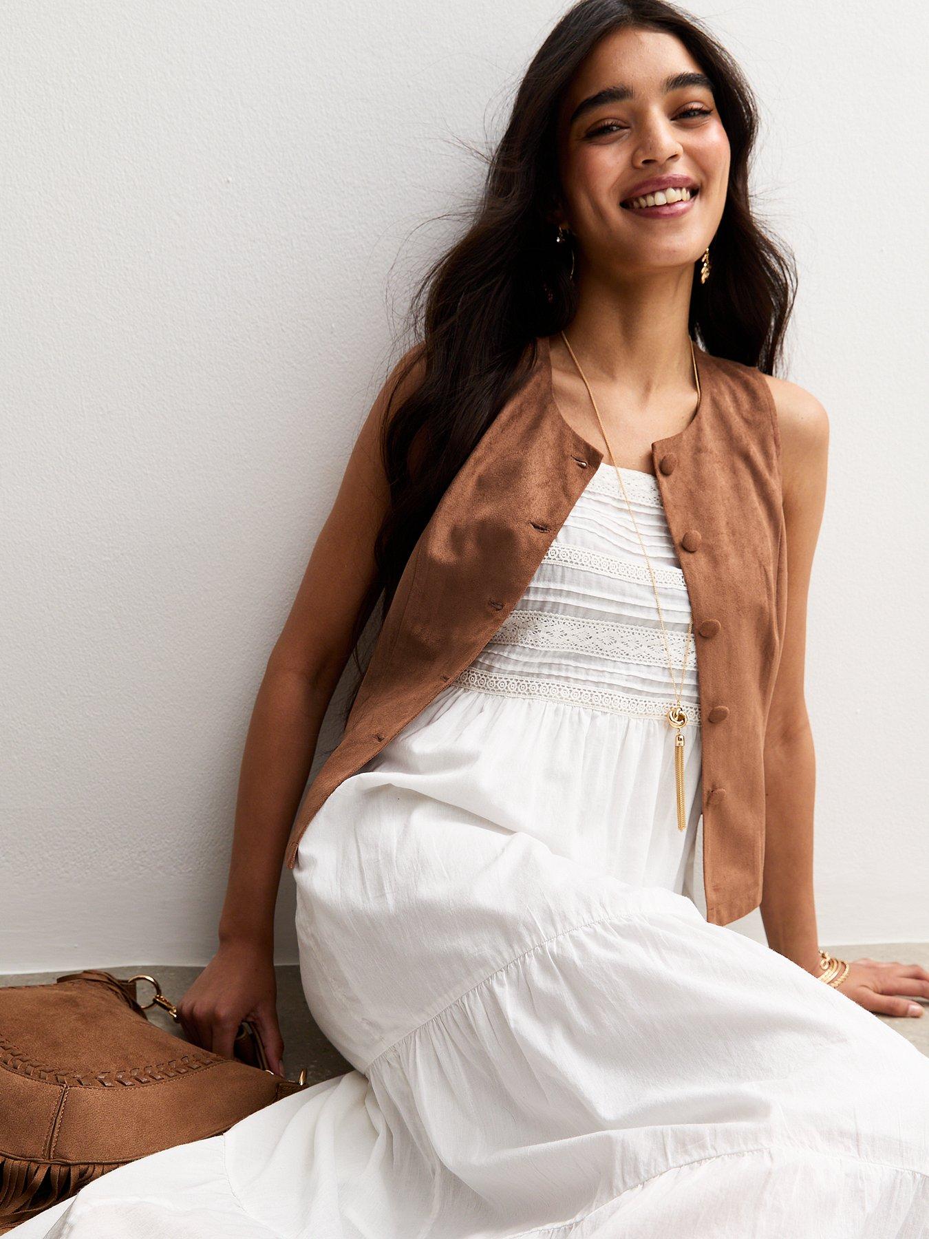 Image 4 of 5 of New Look Rust Faux Suede Buttoned Waistcoat - Brown