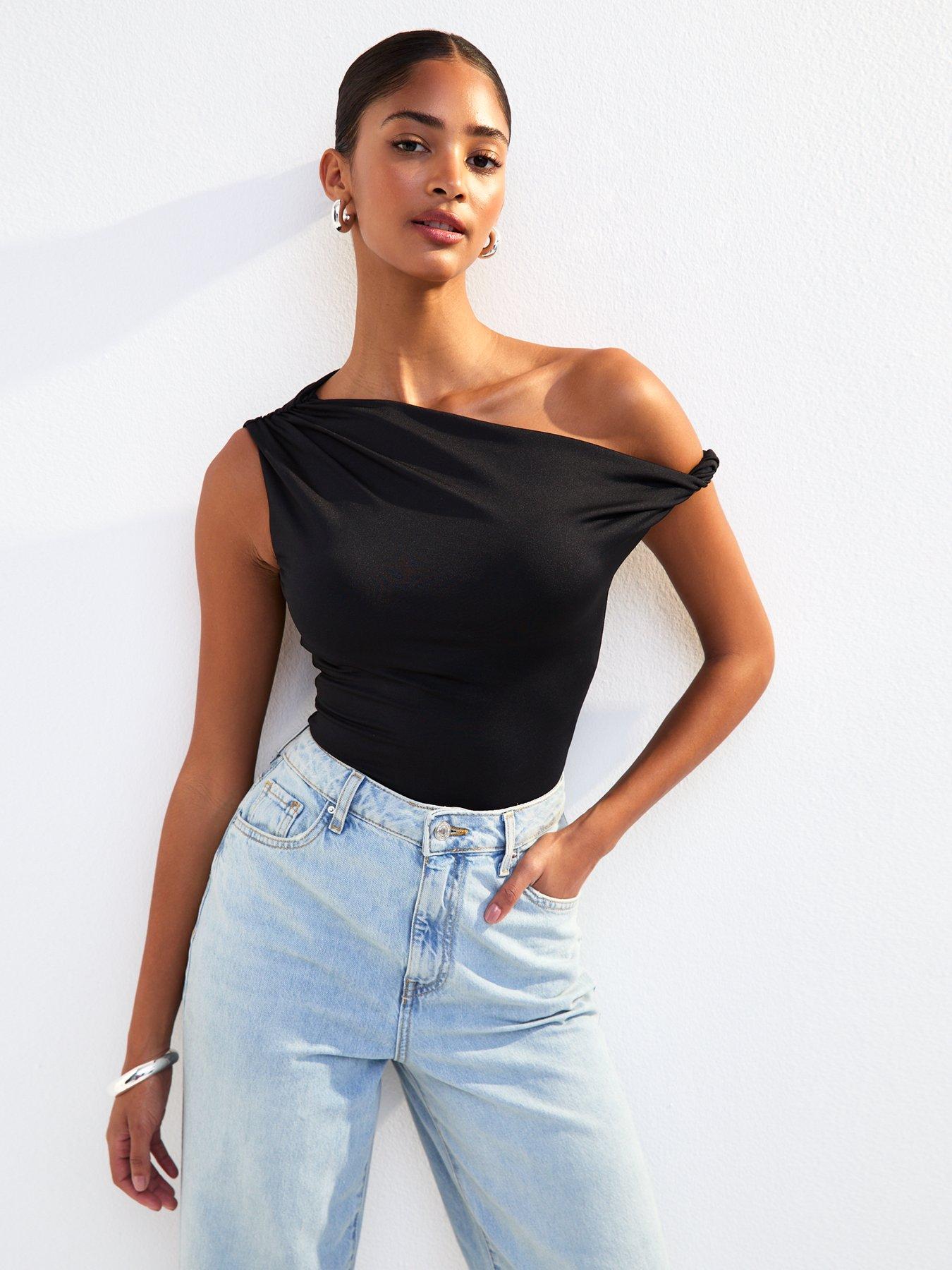 New Look Black Twist Fallen Shoulder Bodysuit