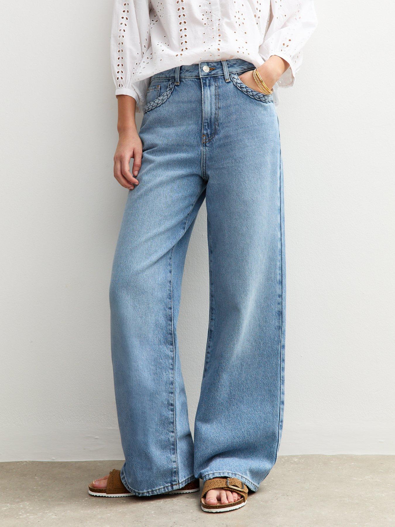 New Look Blue Plait Trim Pocket Wide Leg Jeans
