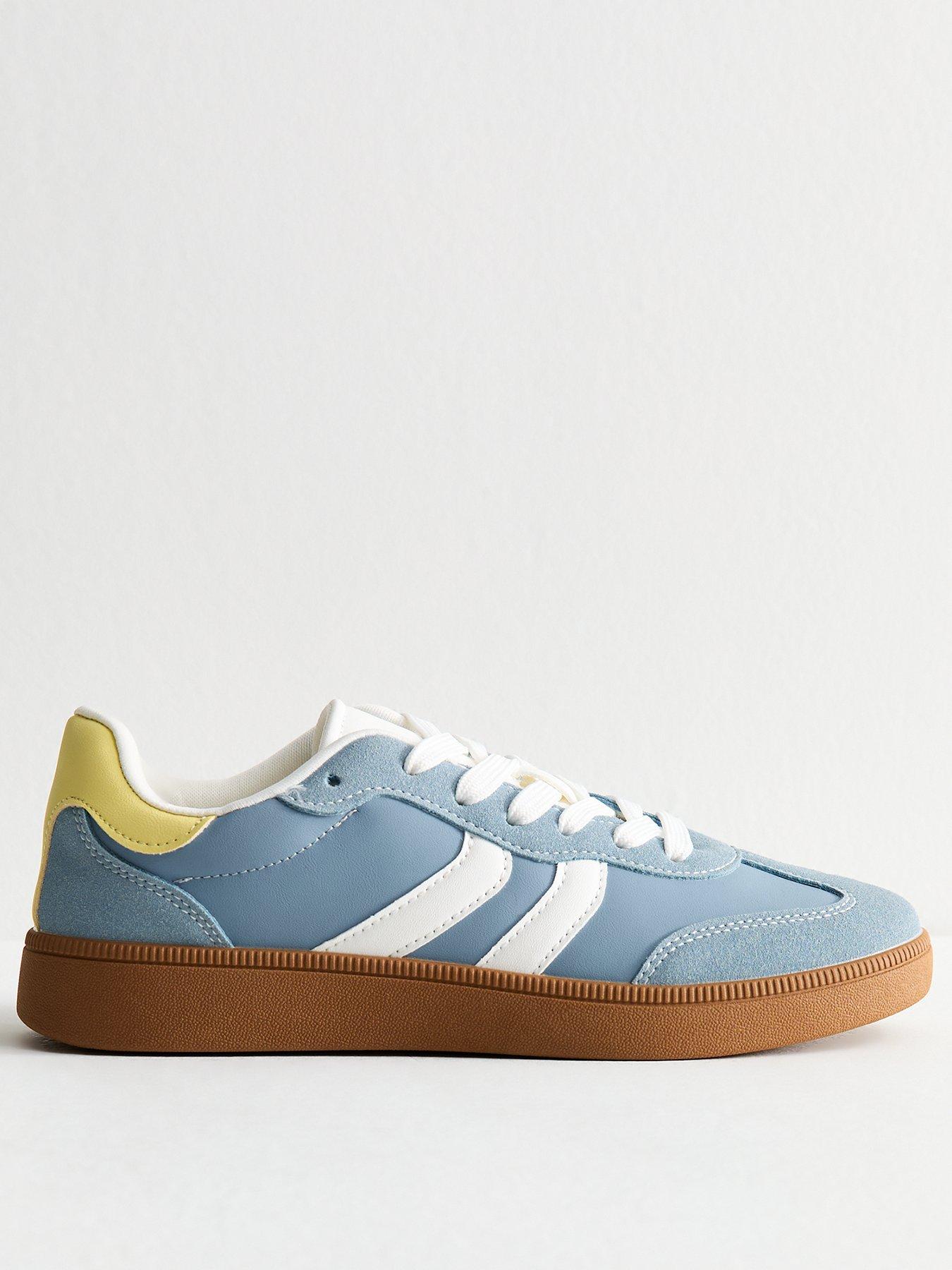 undefined Blue Panelled Faux Suede Contrast Trim Trainers