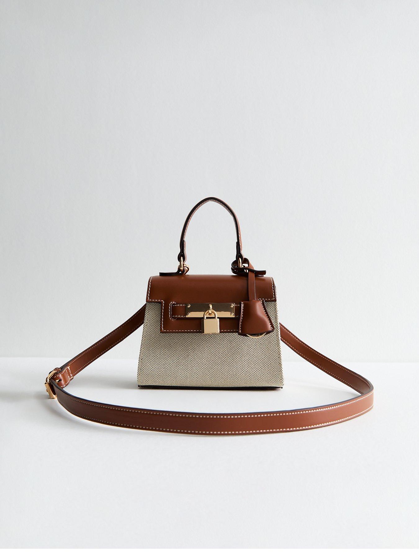 Image of New Look Talia Faux Leather and Canvas Mini Crossbody Bag - Brown