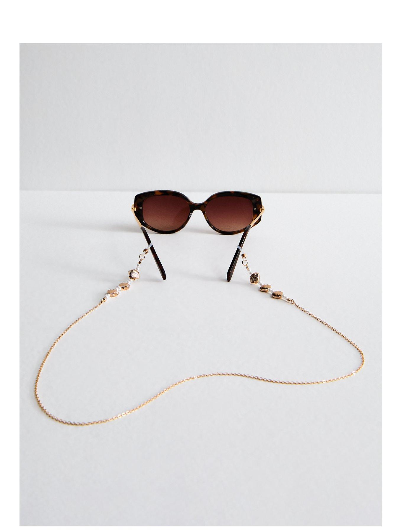 undefined Tone Shell And Faux Pearl Embellished Sunglasses Chain - Gold