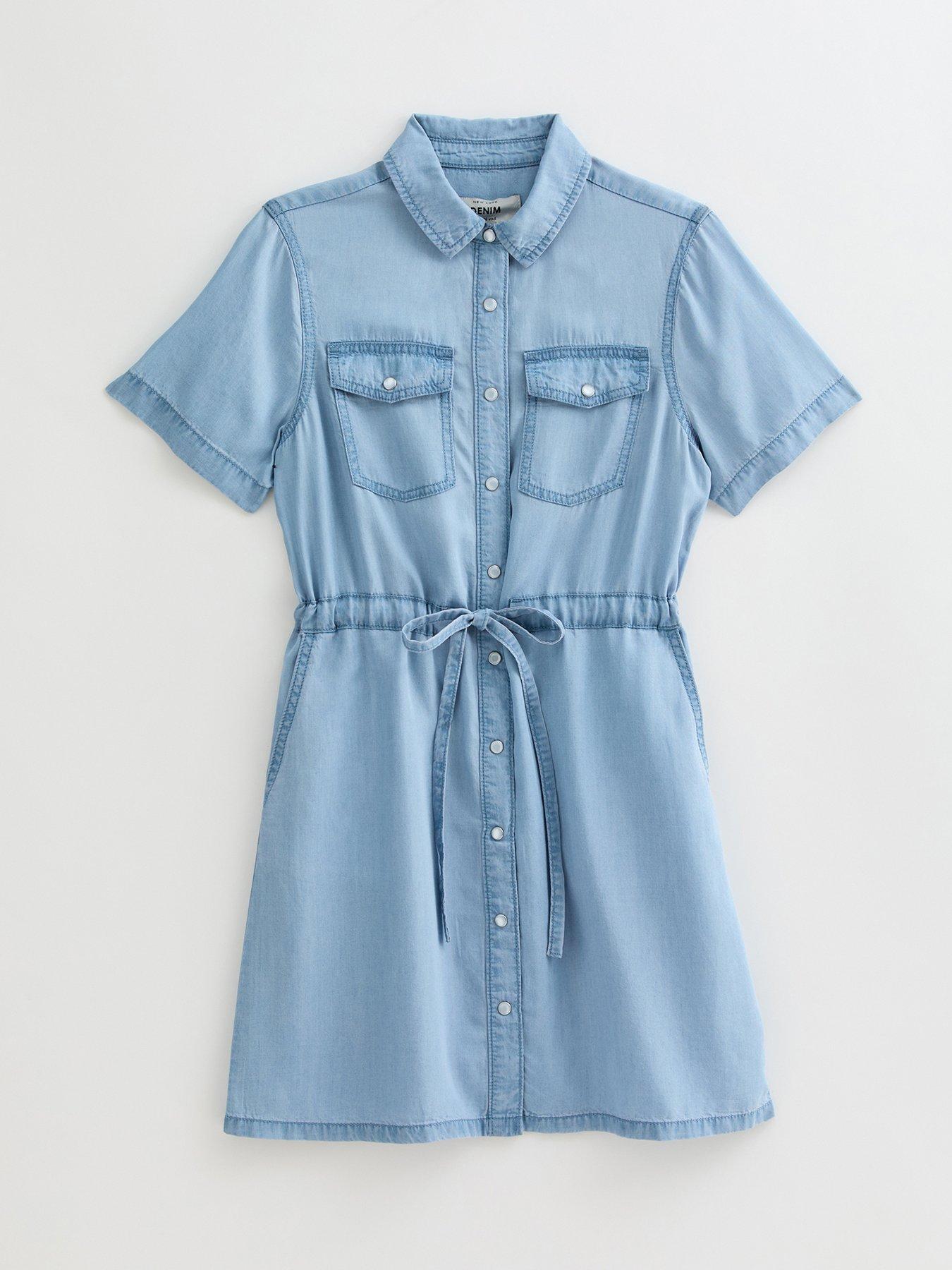 Image 5 of 5 of New Look Light Blue Chambray Denim-look Mini Shirt Dress