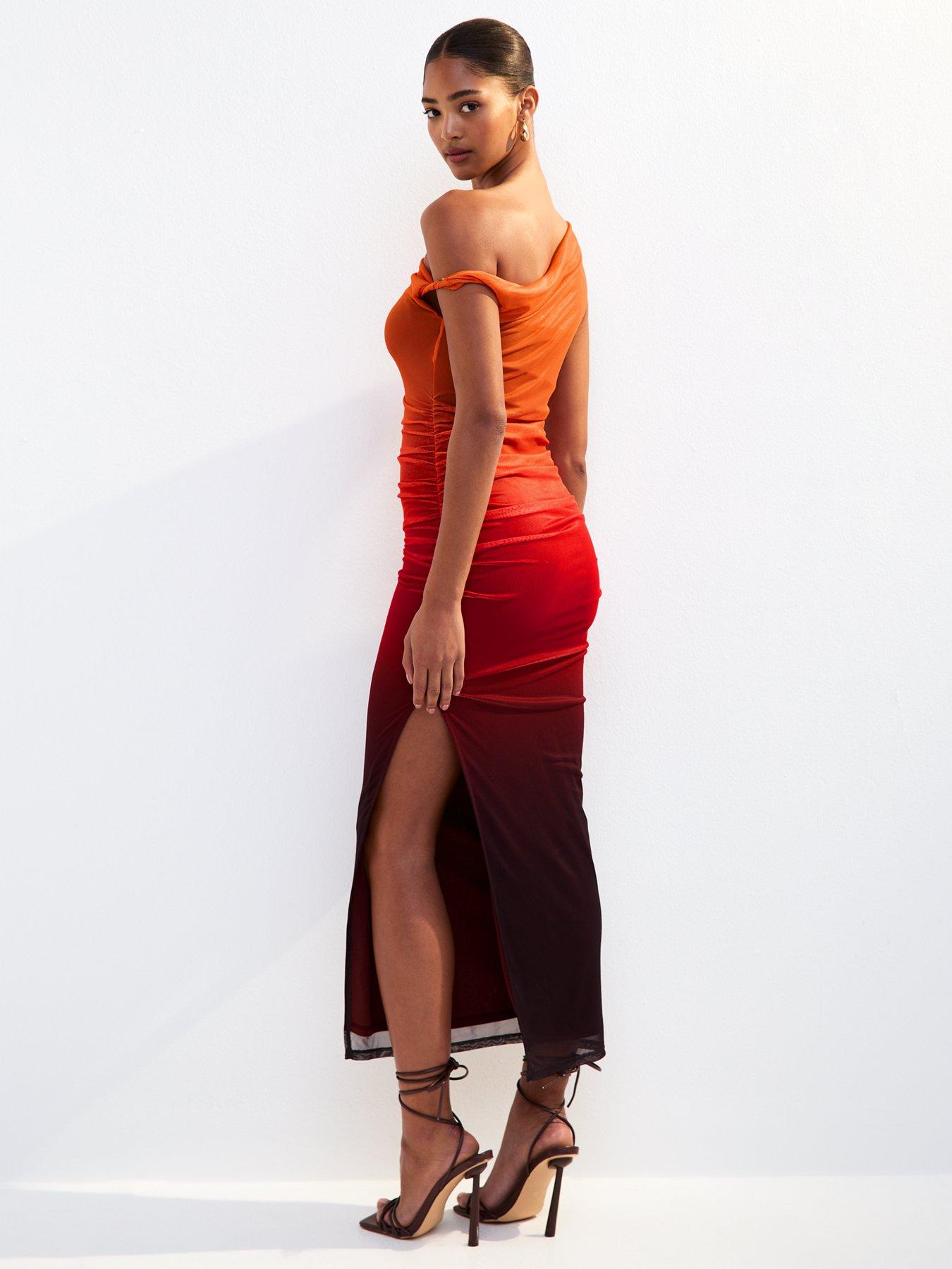 Image 2 of 5 of New Look Ombre Mesh Dress - Orange