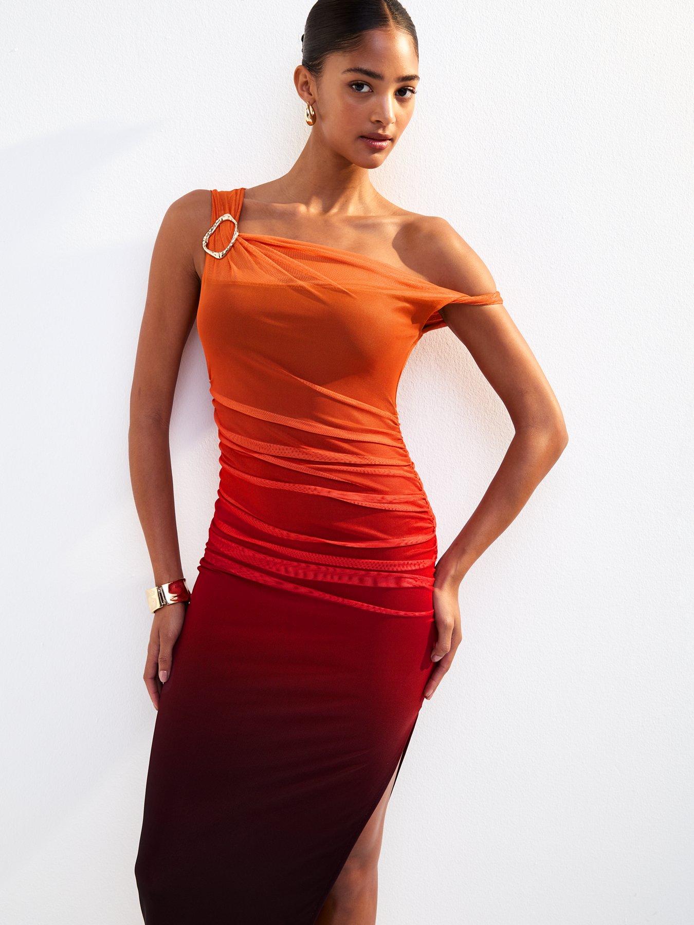 Image 5 of 5 of New Look Ombre Mesh Dress - Orange
