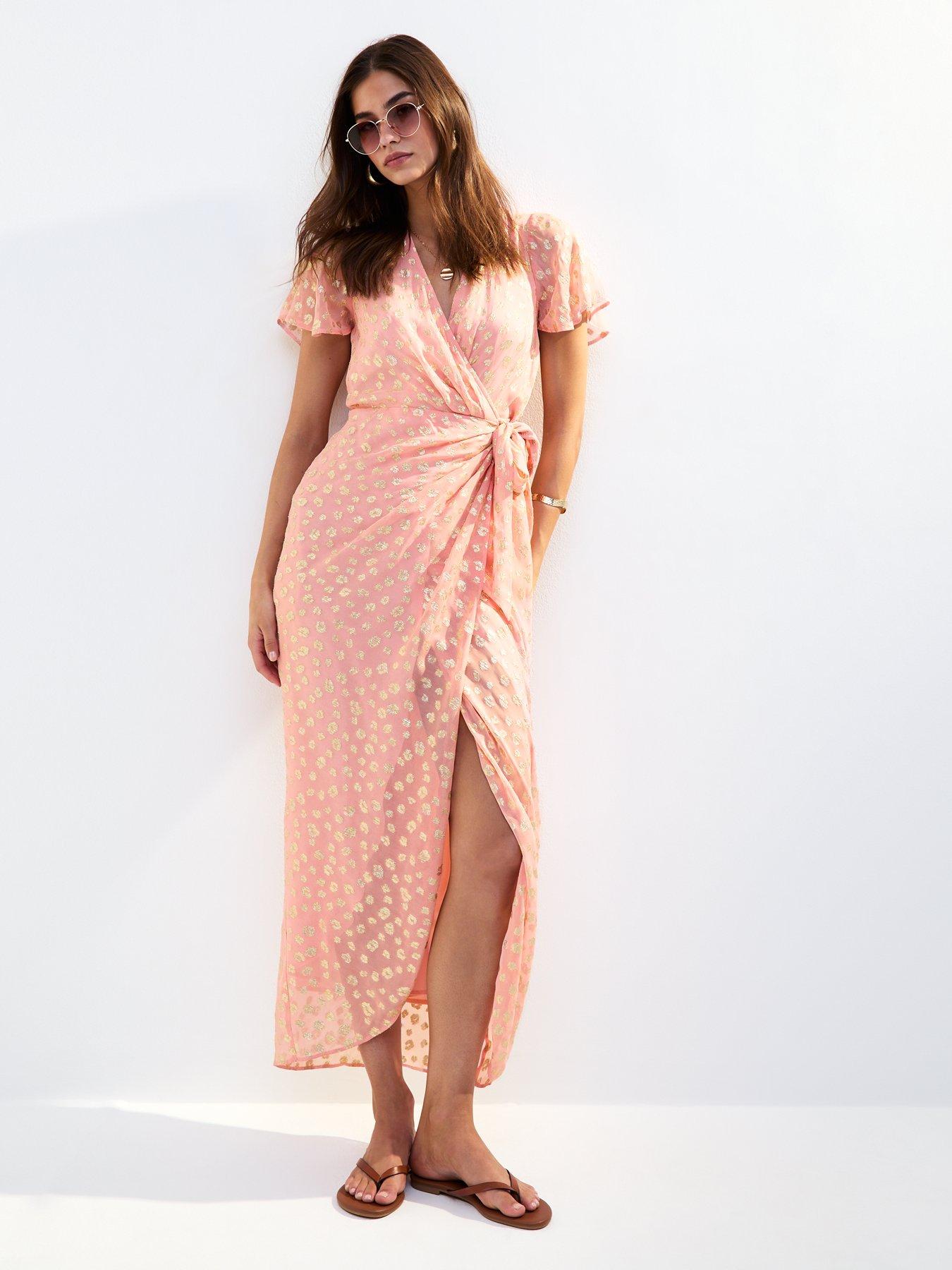 undefined Jacquard Wrap Midi Dress - Pink