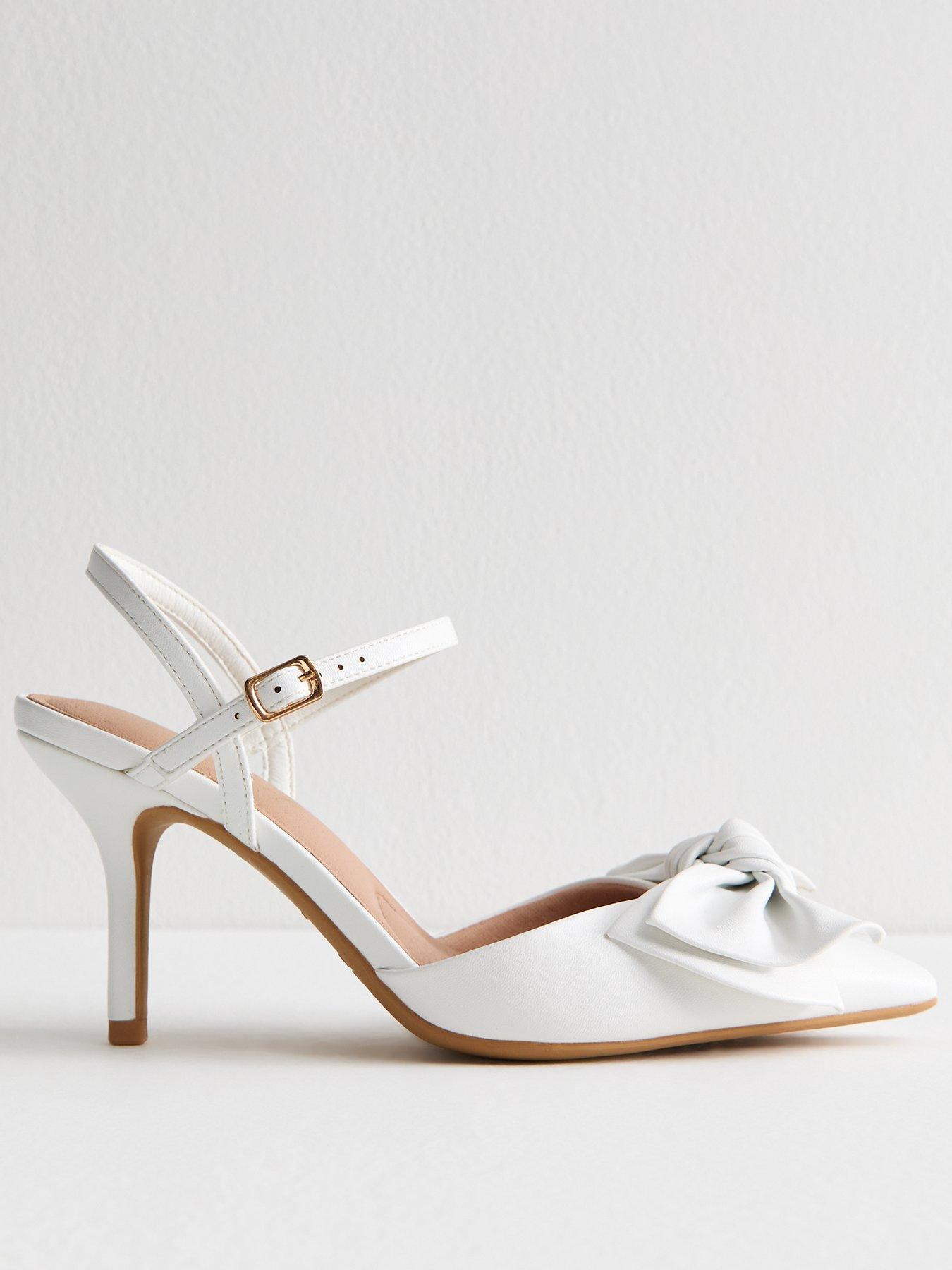 New Look White Faux Leather Bow Applique Open Court Shoes