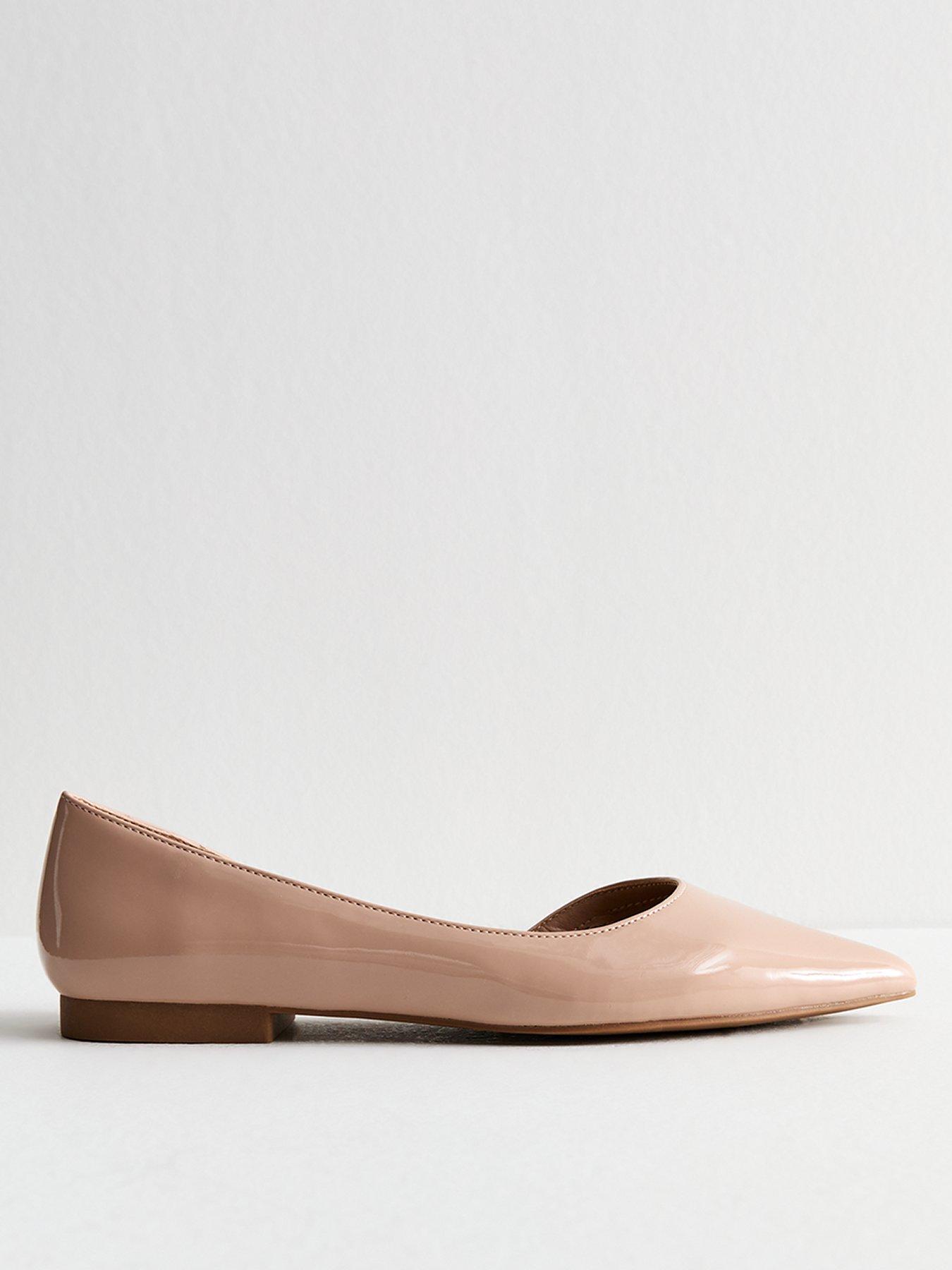undefined Patent Faux Leather Dorsay Pointed Toe Ballet Flats - Oatmeal