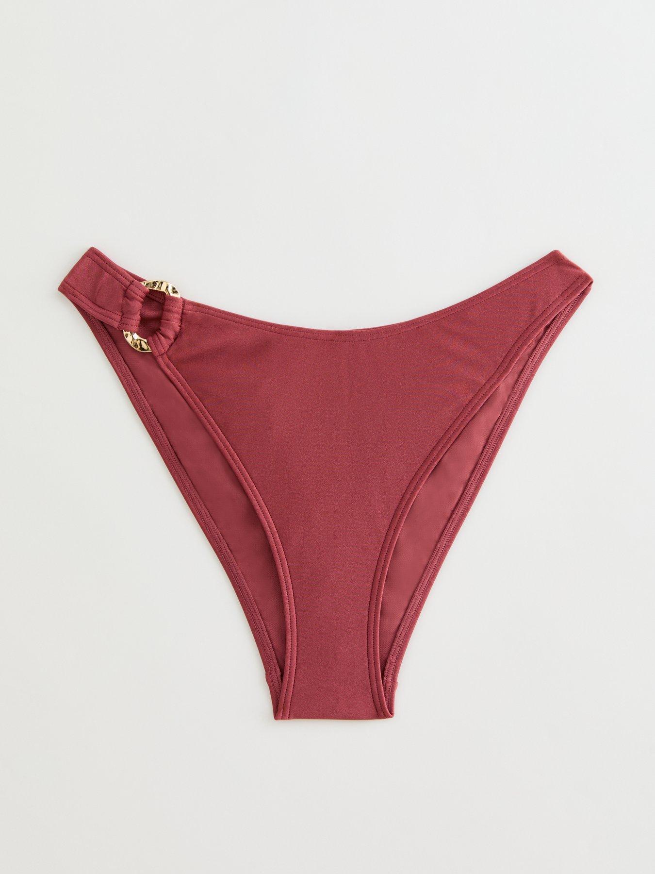Image 5 of 5 of New Look Dark Pink Ring Detail Bikini Bottoms