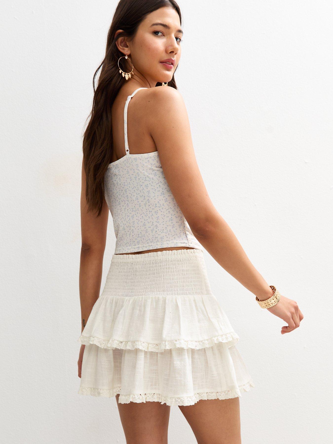 Image 2 of 4 of New Look Off White Shirred Rara Mini Skirt - Cream