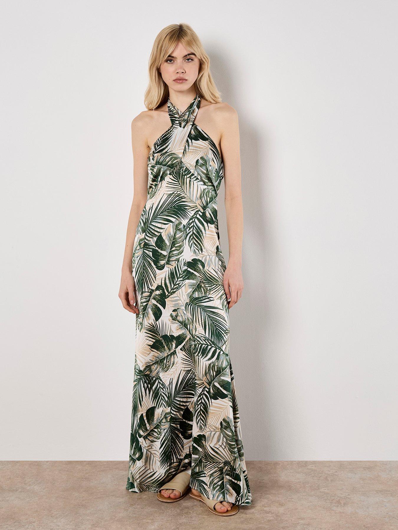 apricot-tropical-leafy-text-satin-dress-khakifront