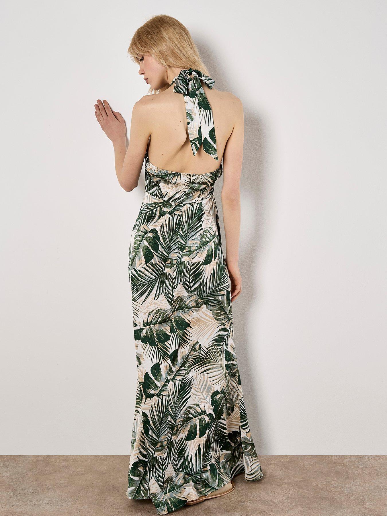 apricot-tropical-leafy-text-satin-dress-khakistillFront
