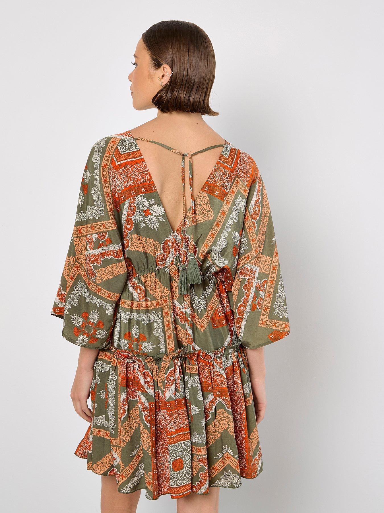 apricot-distressed-tassel-kaftan-dress-brownstillFront
