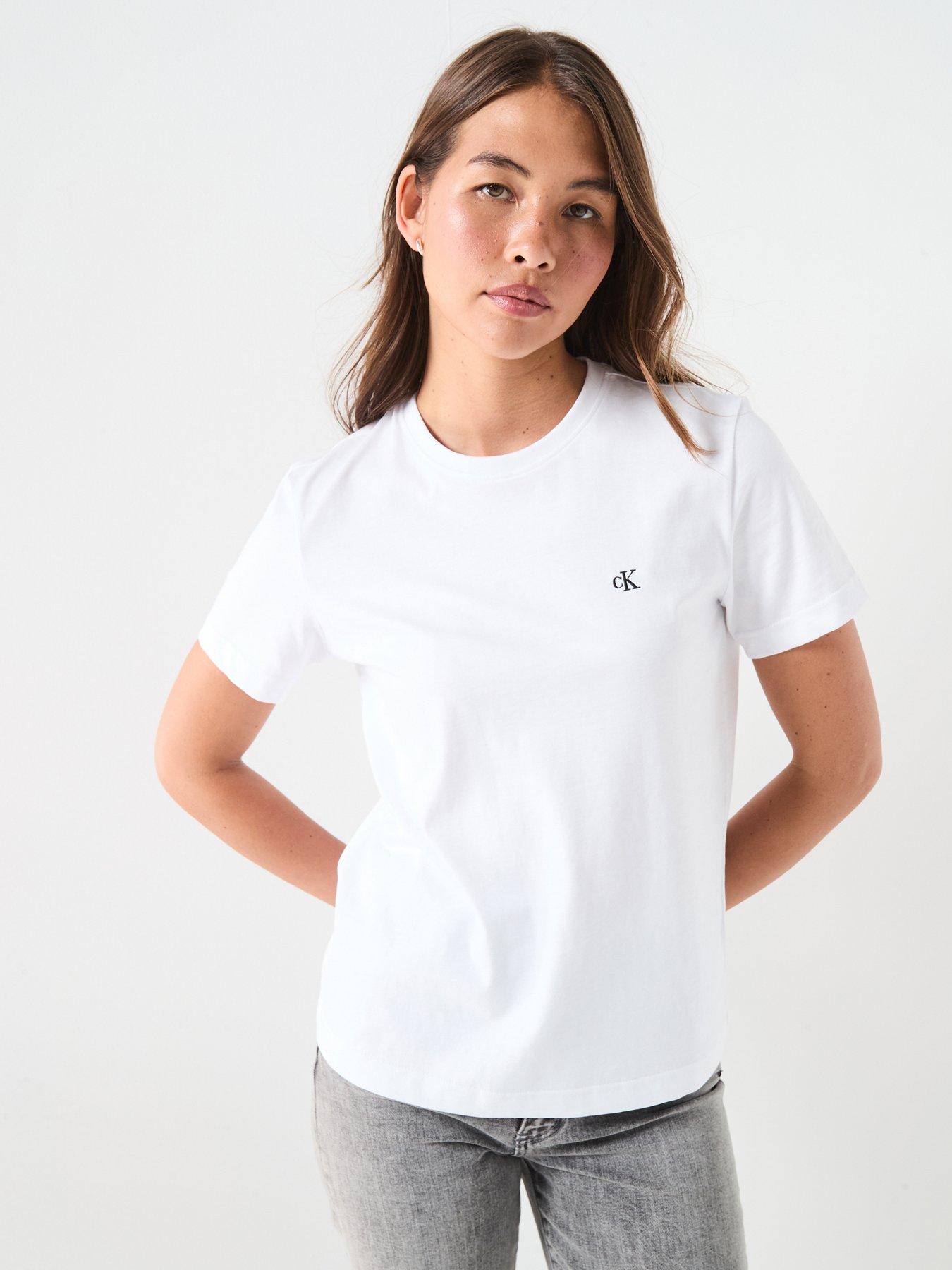 Image 1 of 4 of Calvin Klein Jeans Womens Archive Crew Neck Logo T-Shirt - White