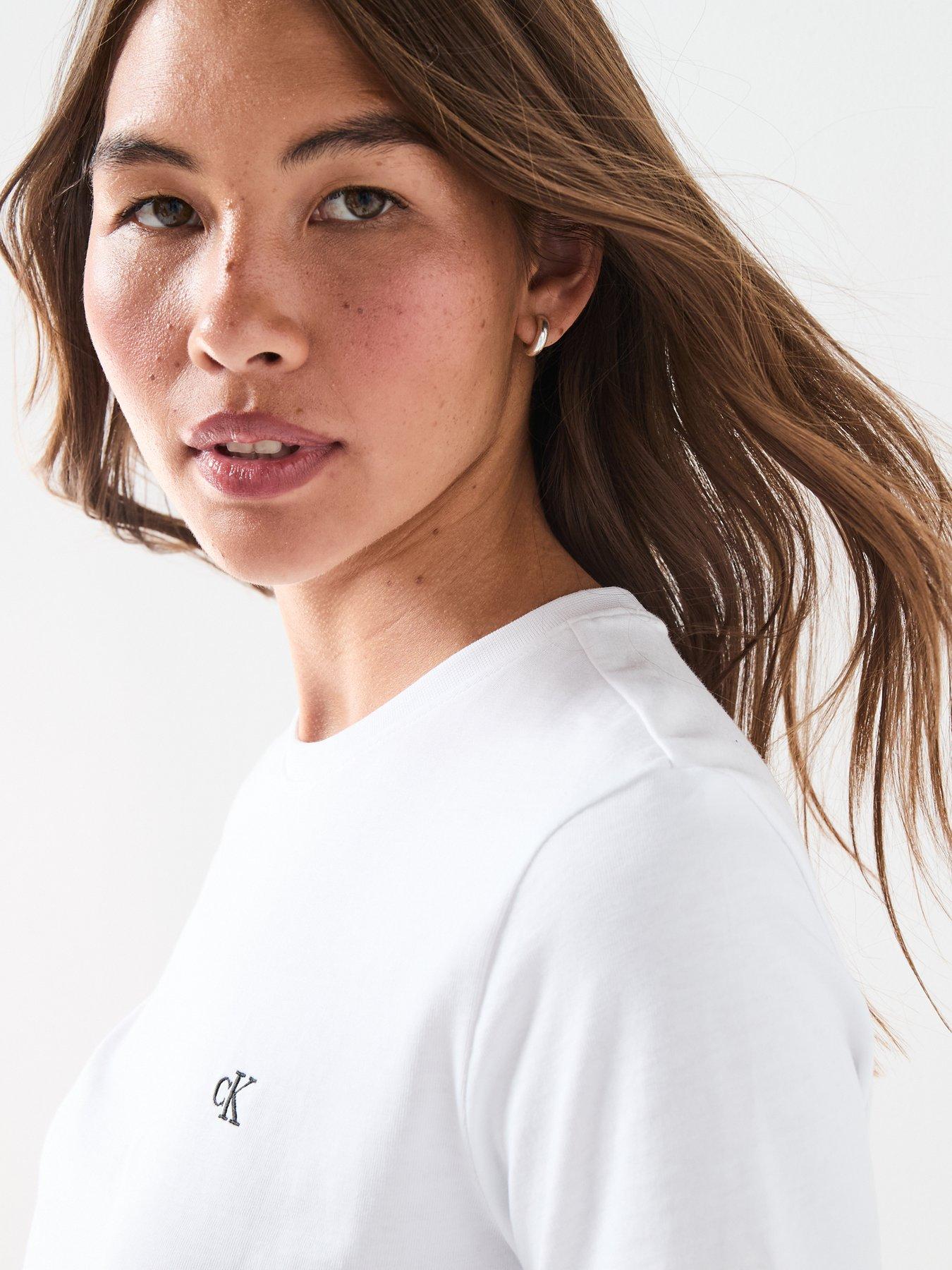 Image 4 of 4 of Calvin Klein Jeans Womens Archive Crew Neck Logo T-Shirt - White