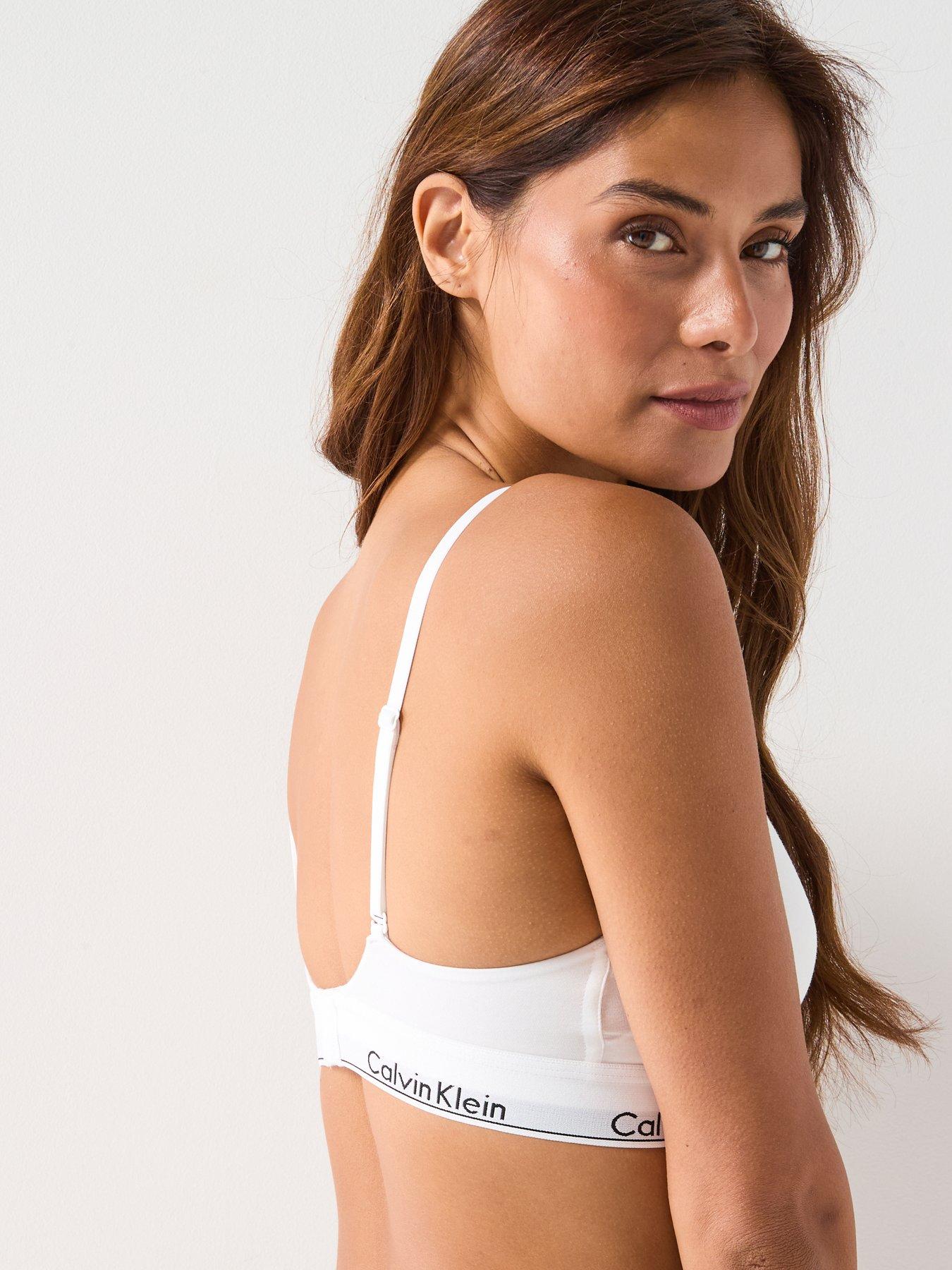 Image 2 of 6 of Calvin Klein Womens CK Underwear Co ord Lightly Lined Non-Wired Logo Bralette - White